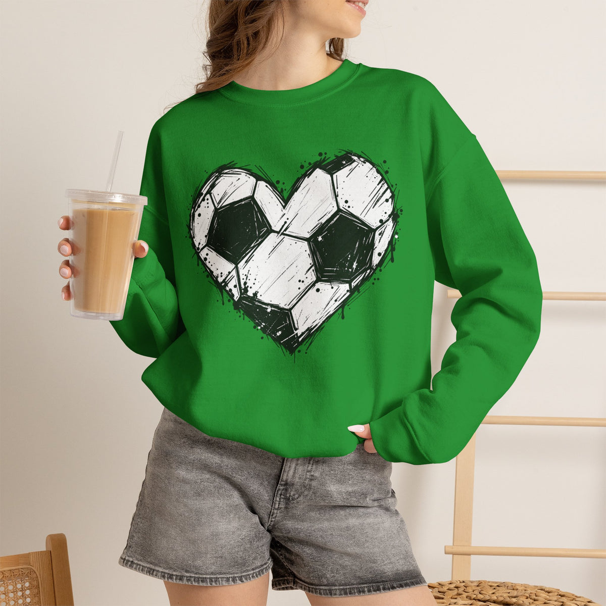 Soccer Heart Crewneck Sweatshirt — Grunge Soccer Ball Graphic