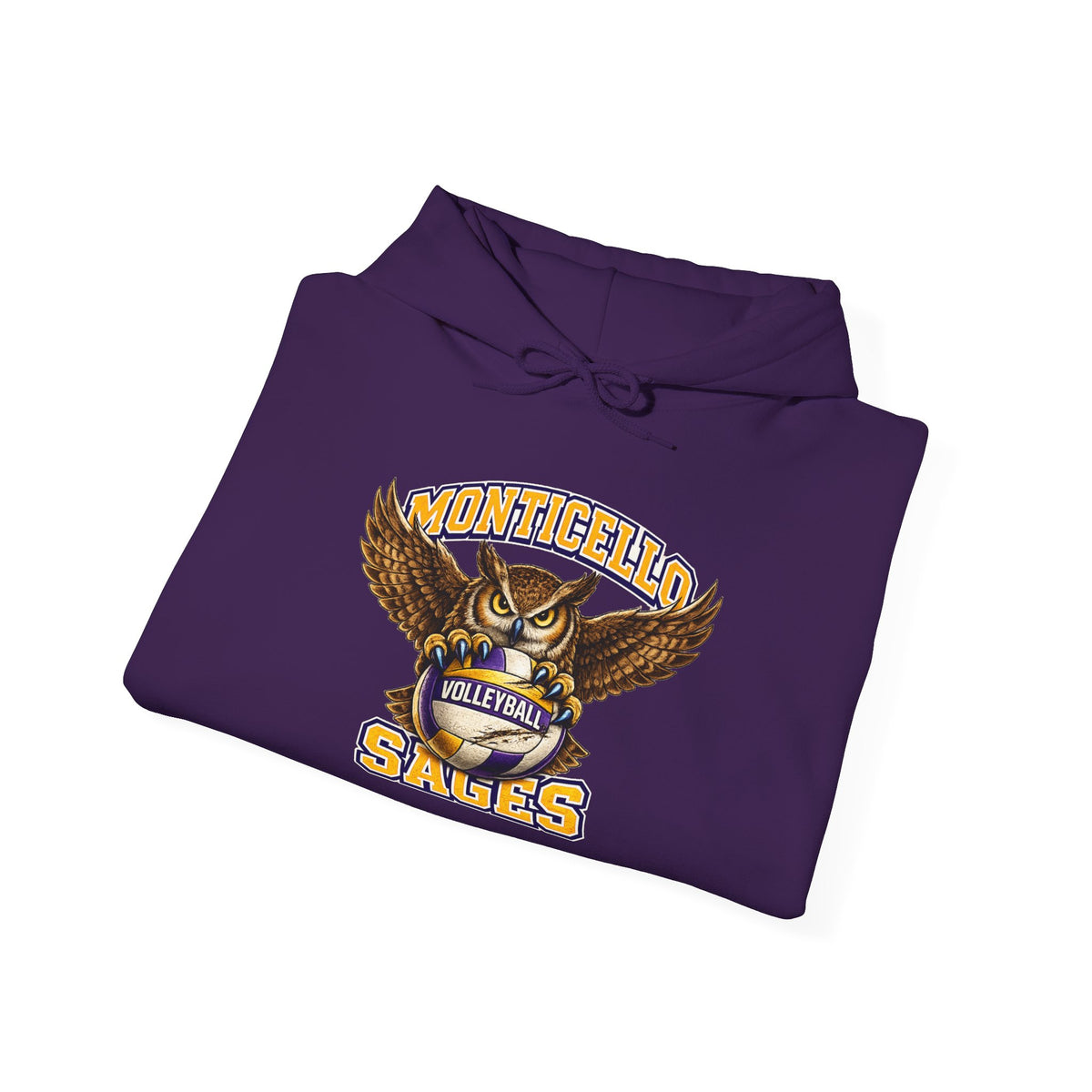 Monticello Sages Volleyball Hoodie — Wingspread Owl Mascot School Sweatshirt