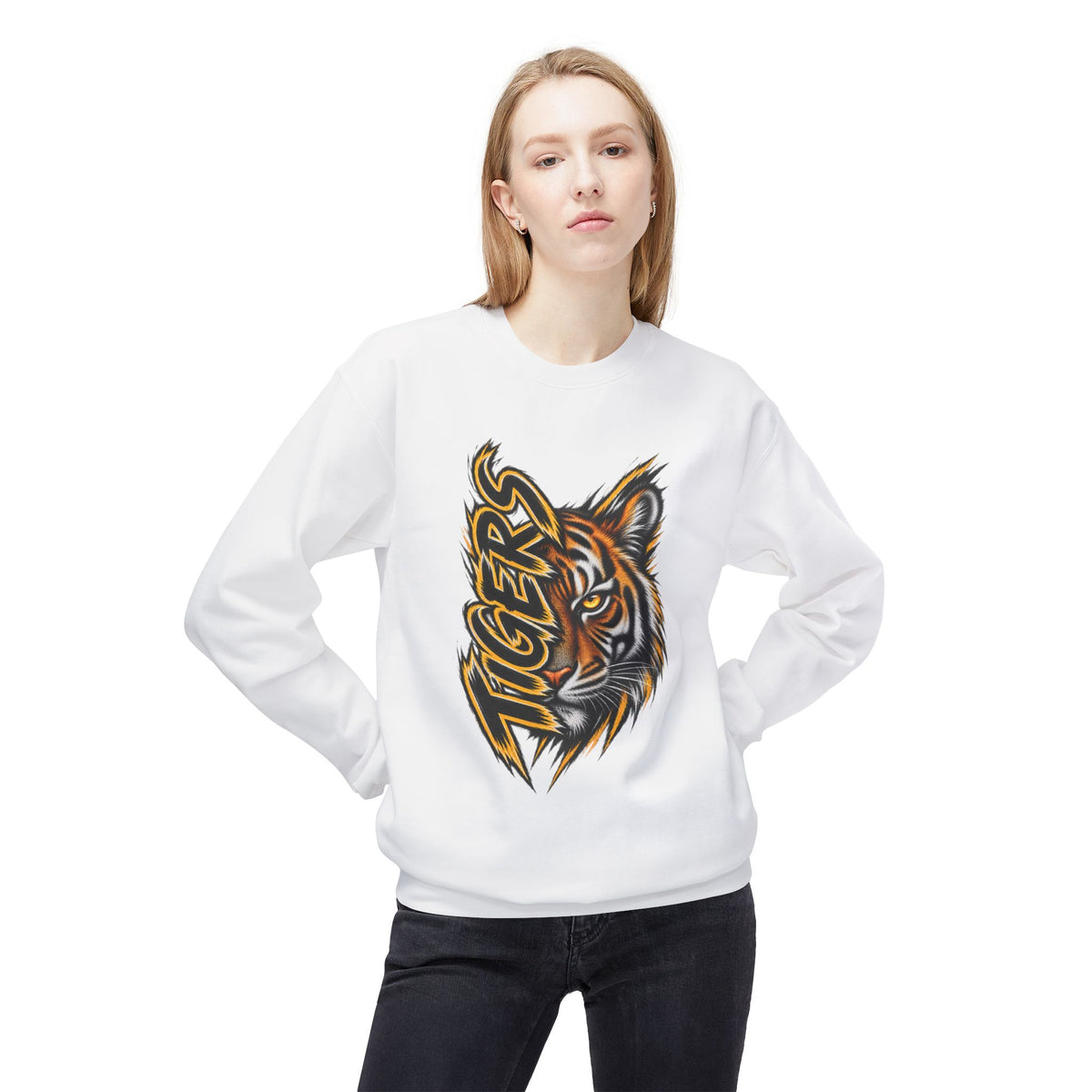 Tiger Head Crewneck Sweatshirt – Graphic ‘Tigers’ Mascot Pullover