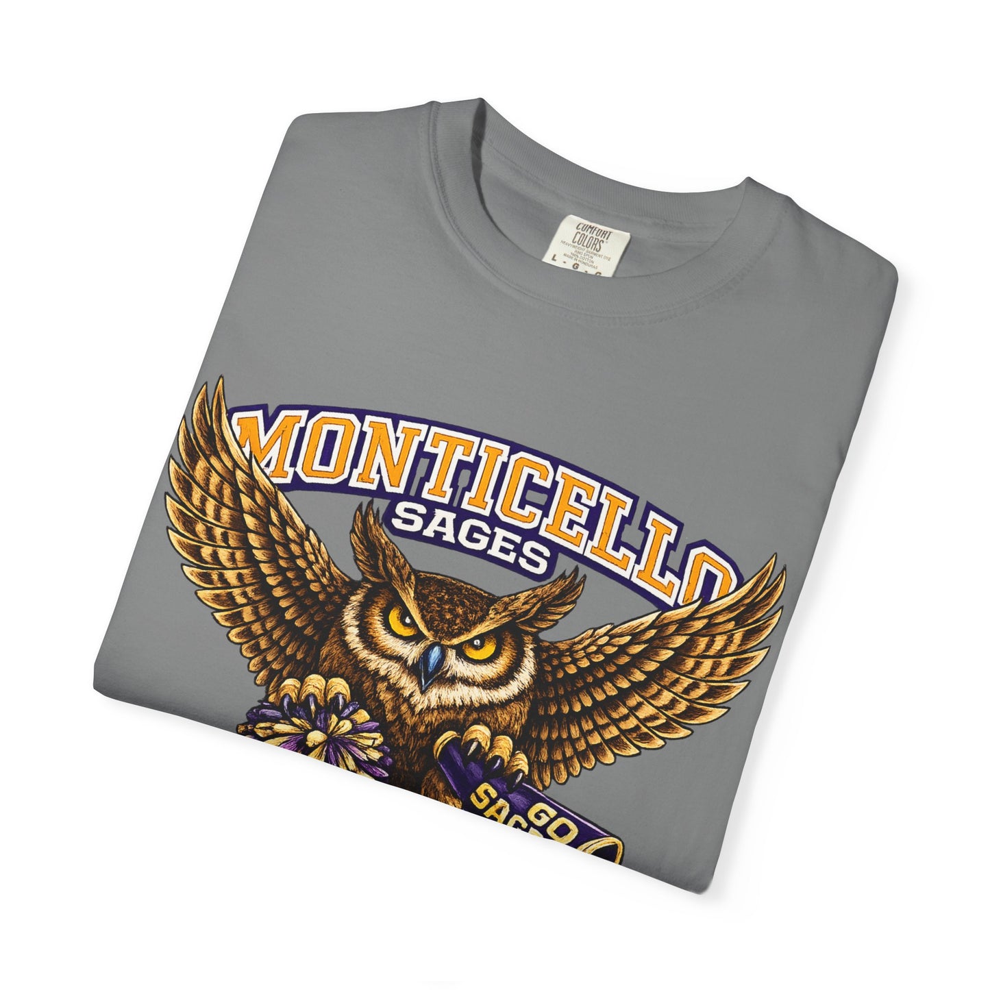 Monticello Sages Cheerleading T-shirt - Vintage Owl & Wings Team Tee