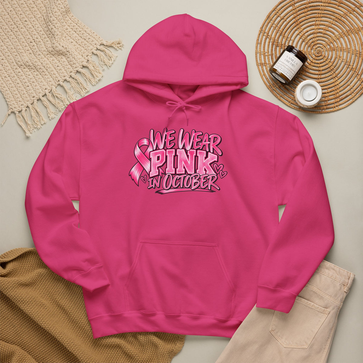 Breast Cancer Awareness Hoodie — "We Wear Pink in October" Pullover