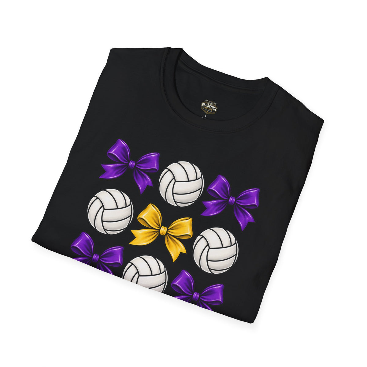 Volleyball & Bows Graphic T-Shirt — Purple & Gold Spirit Tee