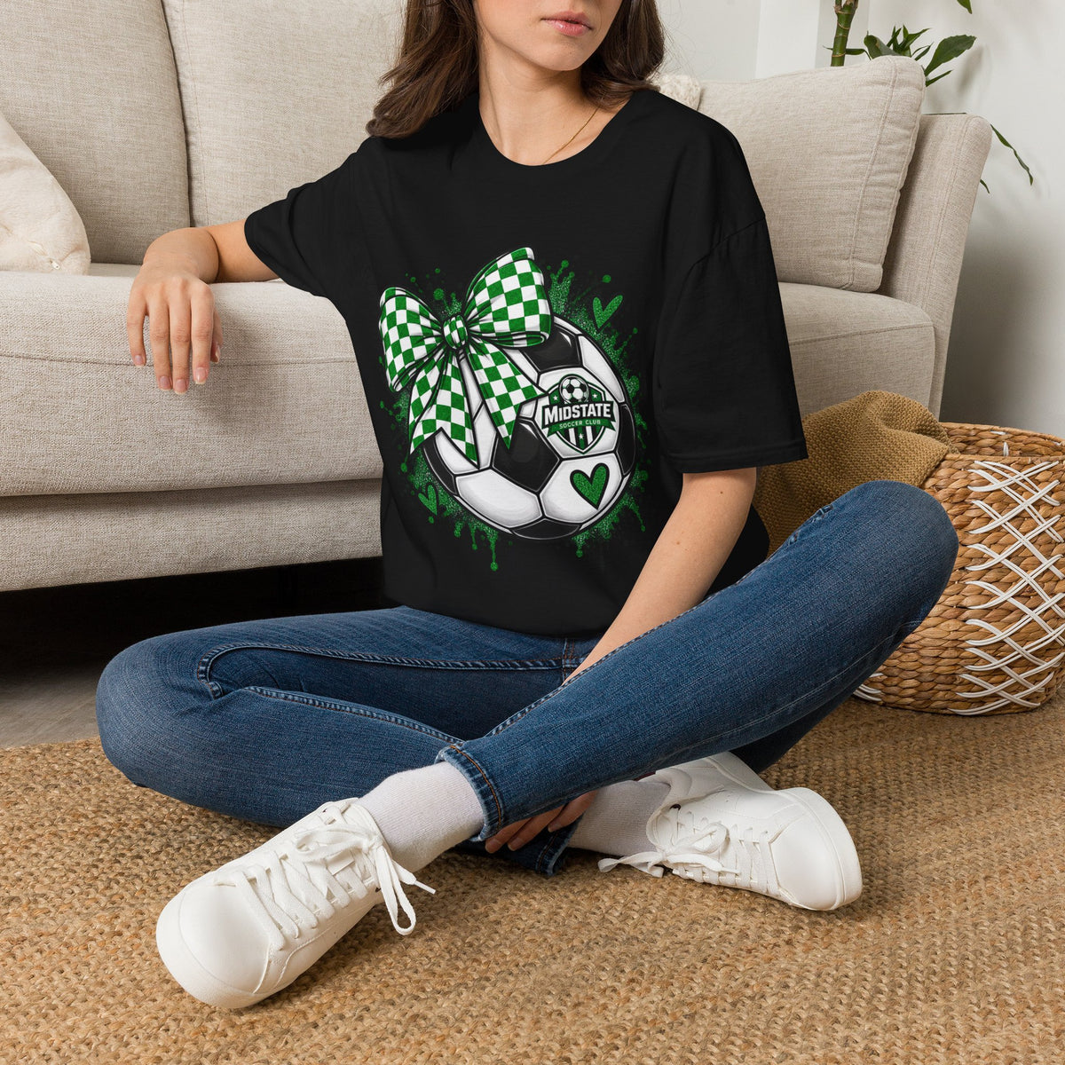Midstate Soccer Bow T-Shirt — Green Check Midstate Soccer Design