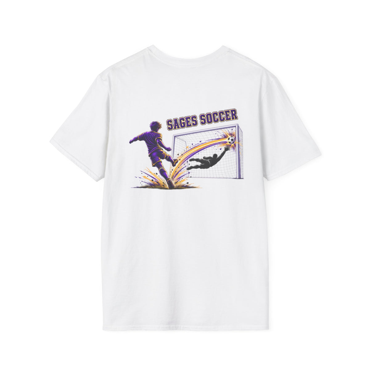 Monticello Soccer Club Graphic Goal T Shirt - Crest on Front, Graphic Soccer Goal On Back