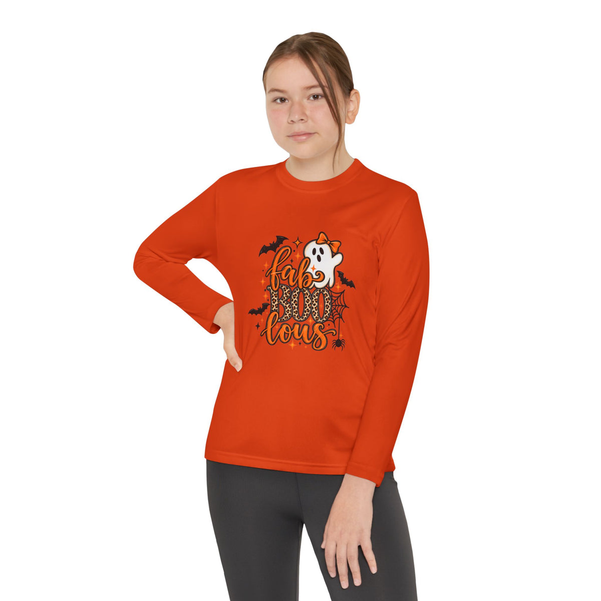 Youth Long Sleeve Tee - "Fab BOO Lous" Halloween Ghost Design