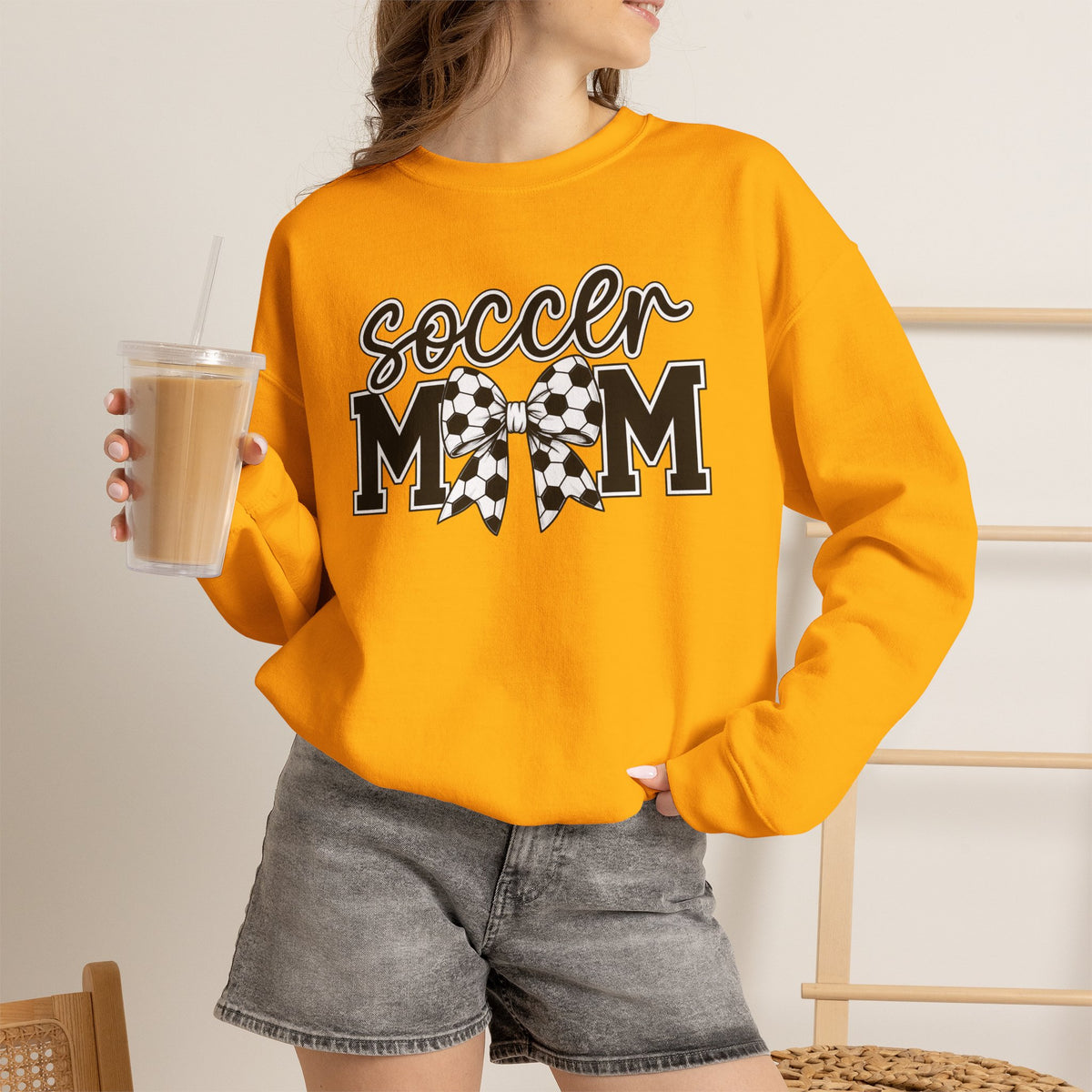 Soccer Mom Crewneck Sweatshirt — Cheer Mom Graphic Pullover with Soccer Bow