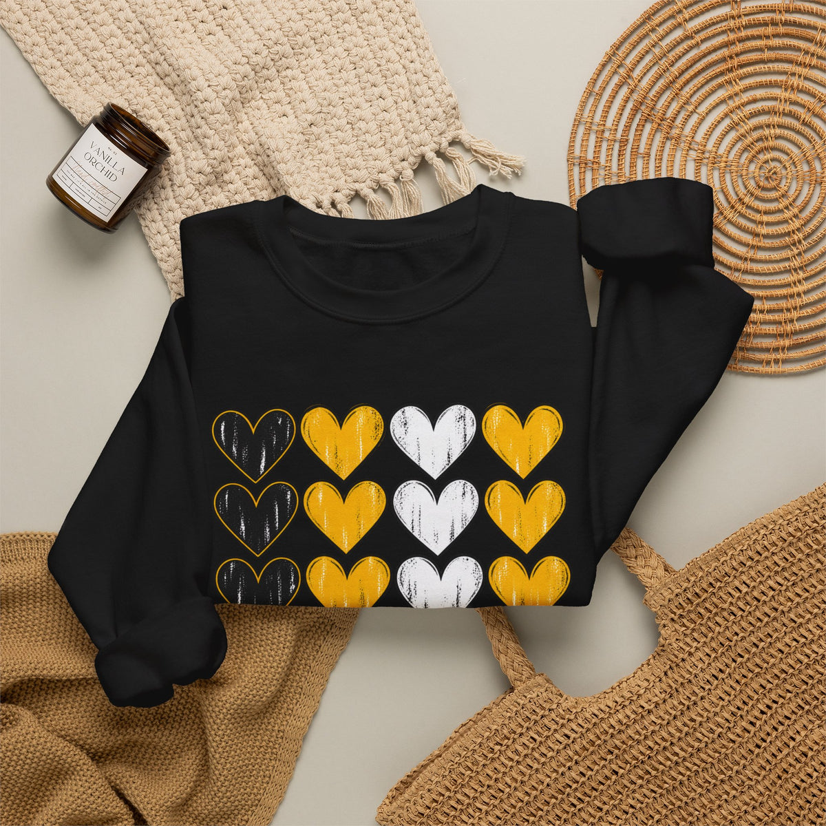 Tigers Heart Crewneck Sweatshirt — Black & Gold School Spirit
