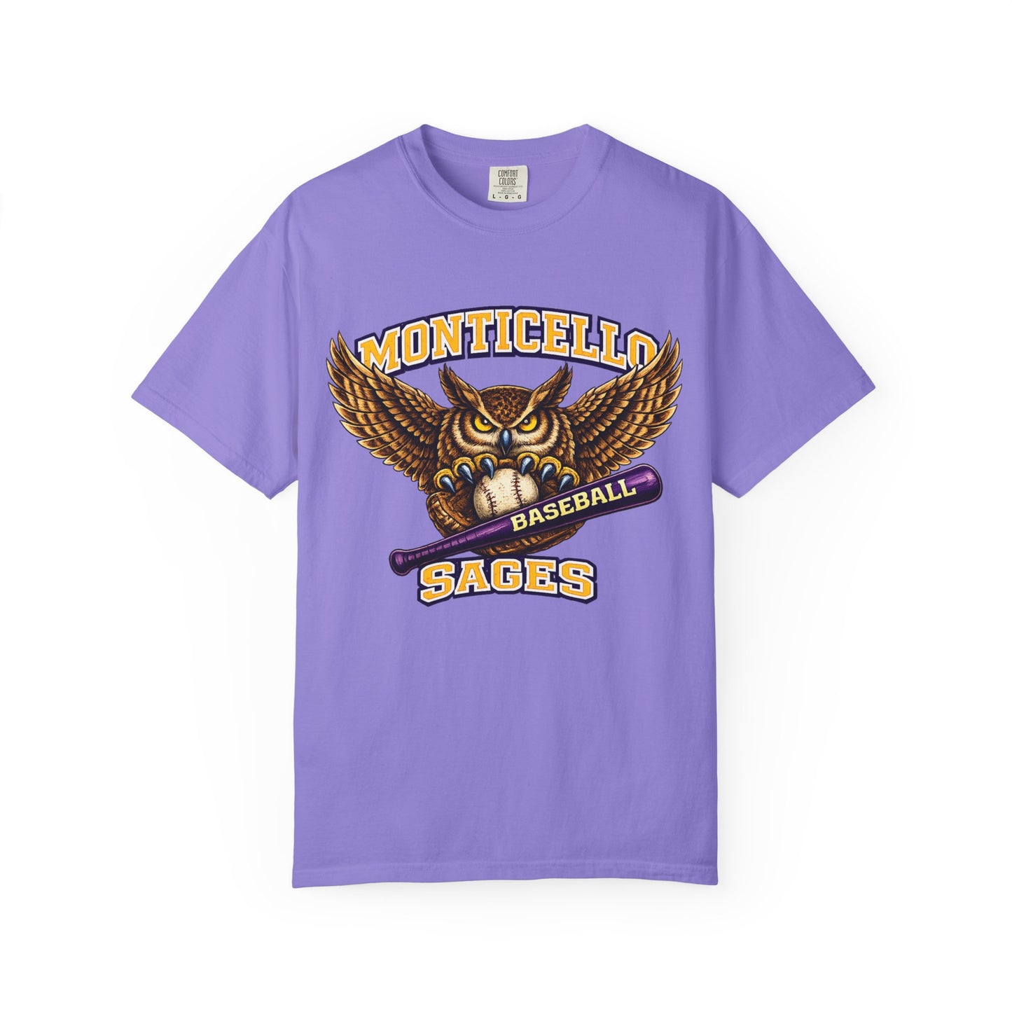 Monticello Sages Baseball T-Shirt — Vintage Owl & Wings Team Tee