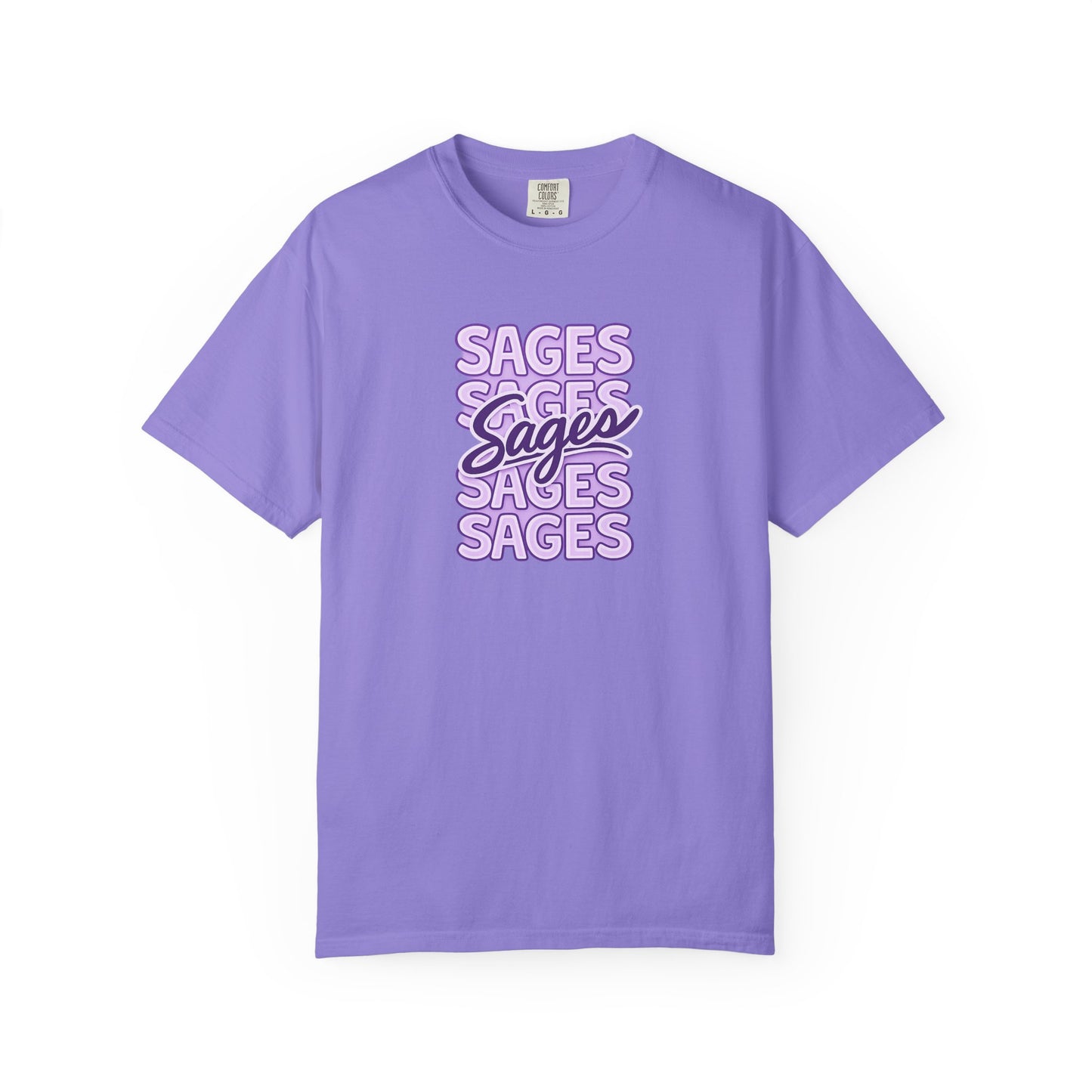 Sages Retro Stacked Text T-Shirt — Lavender Graphic Tee