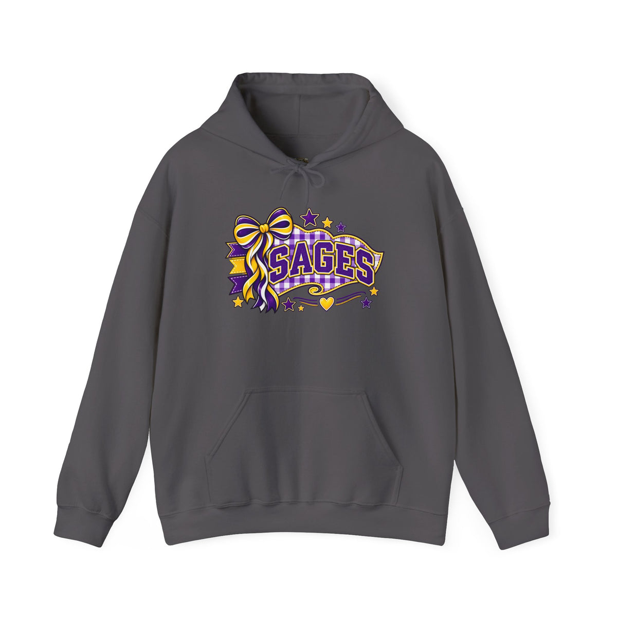 Sages Ribbon Logo Hoodie — Purple & Gold Cheer School Spirit Sweatshirt