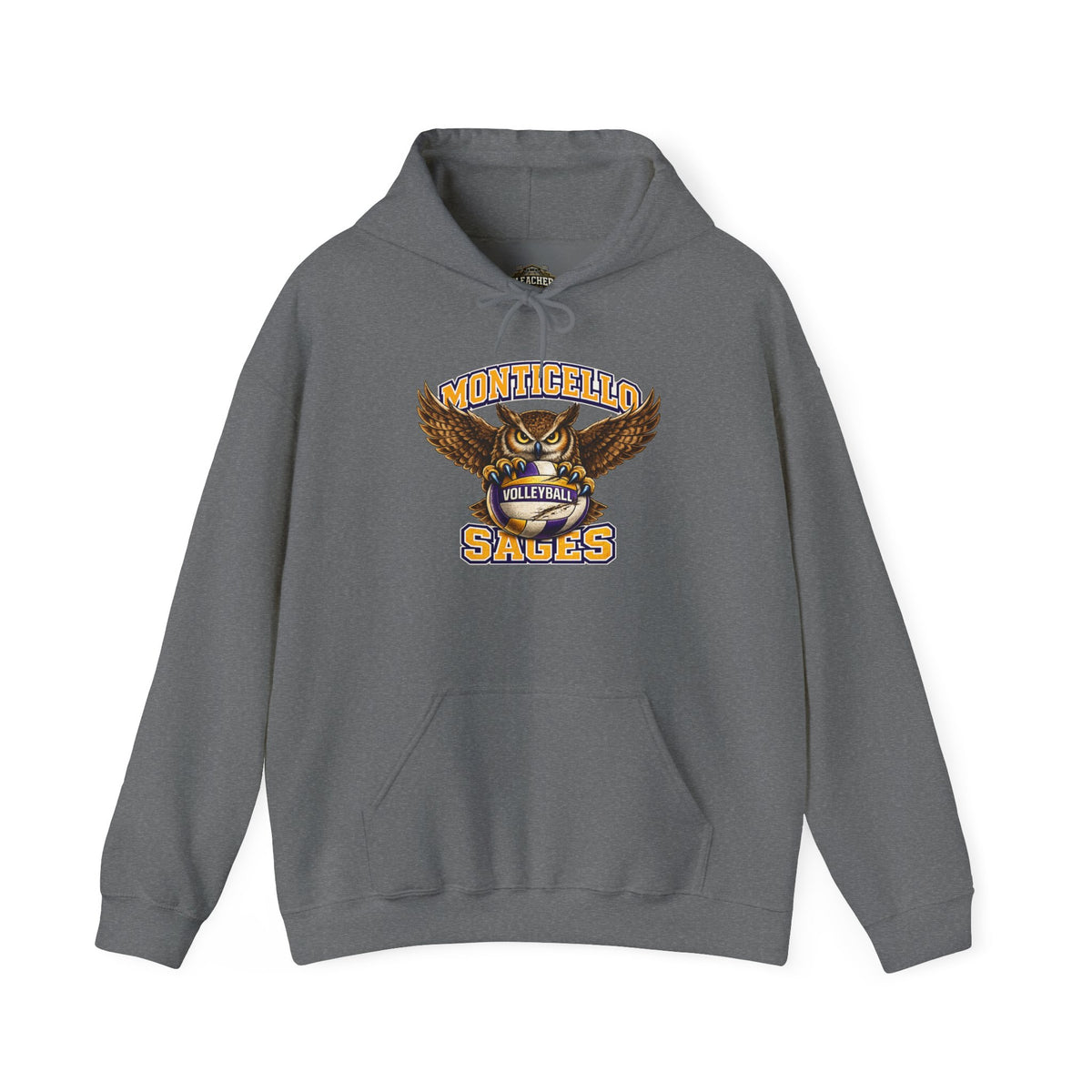 Monticello Sages Volleyball Hoodie — Wingspread Owl Mascot School Sweatshirt