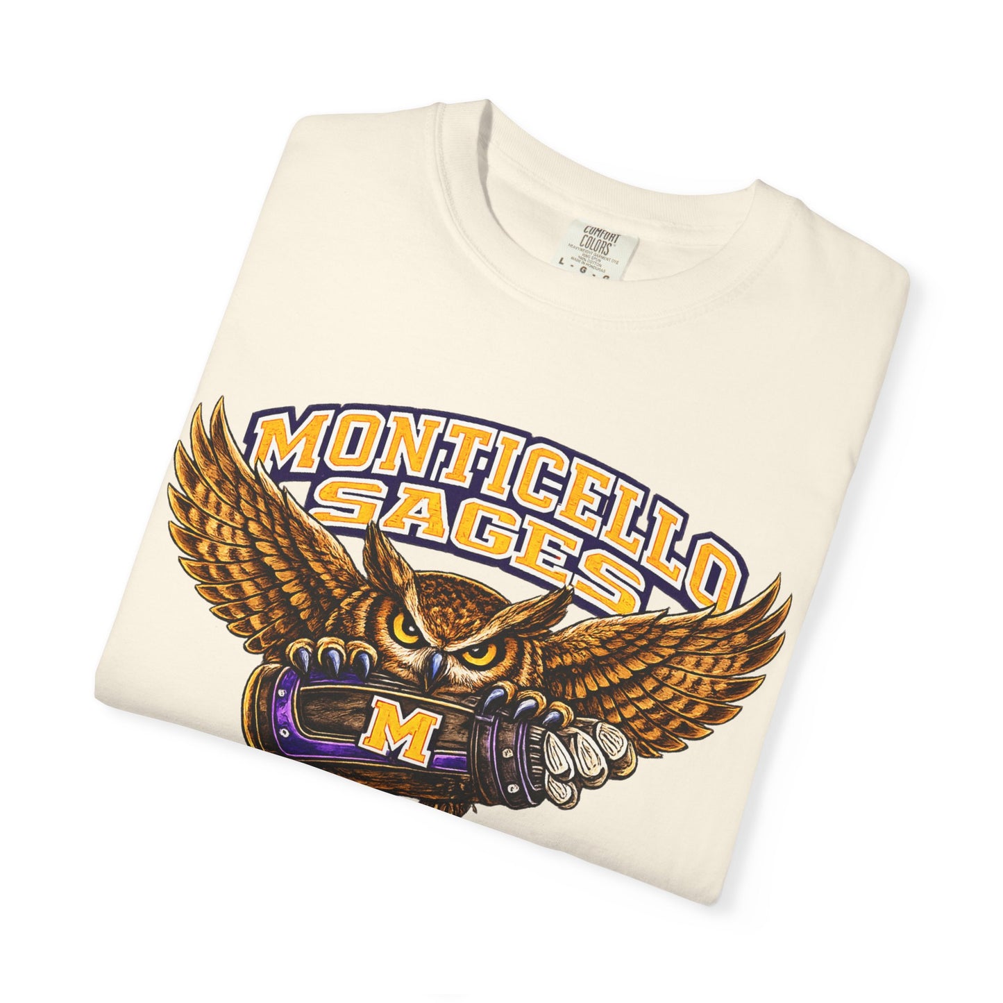 Monticello Sages Golf T-Shirt — Vintage Owl & Wings Team Tee