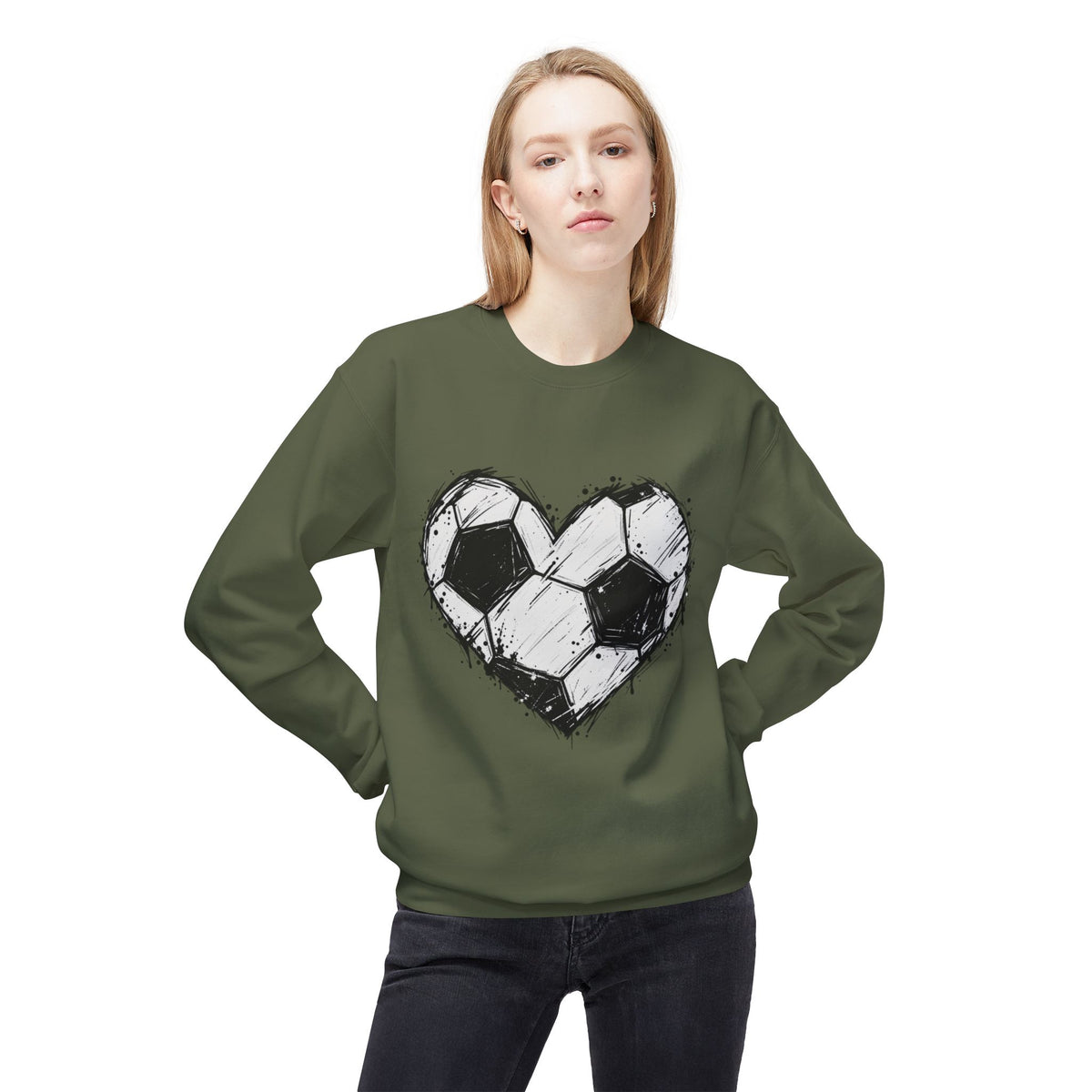 Soccer Heart Crewneck Sweatshirt – Distressed Sketch Football Graphic