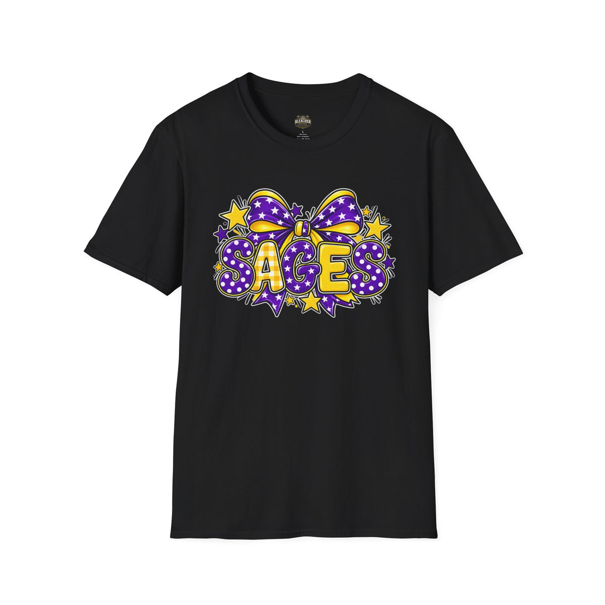 Sages T-Shirt — SAGES Cheer Bow Graphic Tee (Purple & Gold Stars)