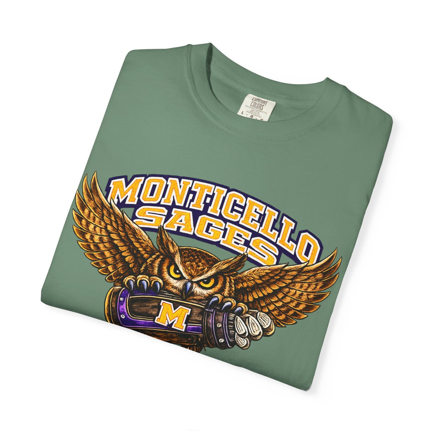 Monticello Sages Golf T-Shirt — Vintage Owl & Wings Team Tee