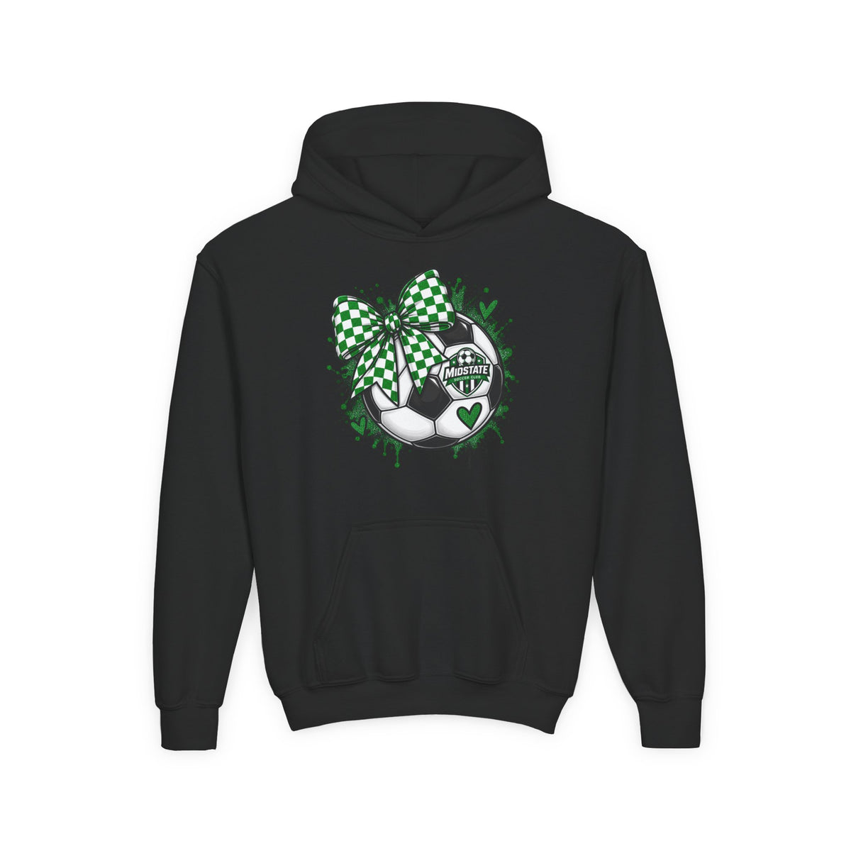 Youth Midstate Hoodie — St. Patrick's Soccer Shamrock Bow Graphic