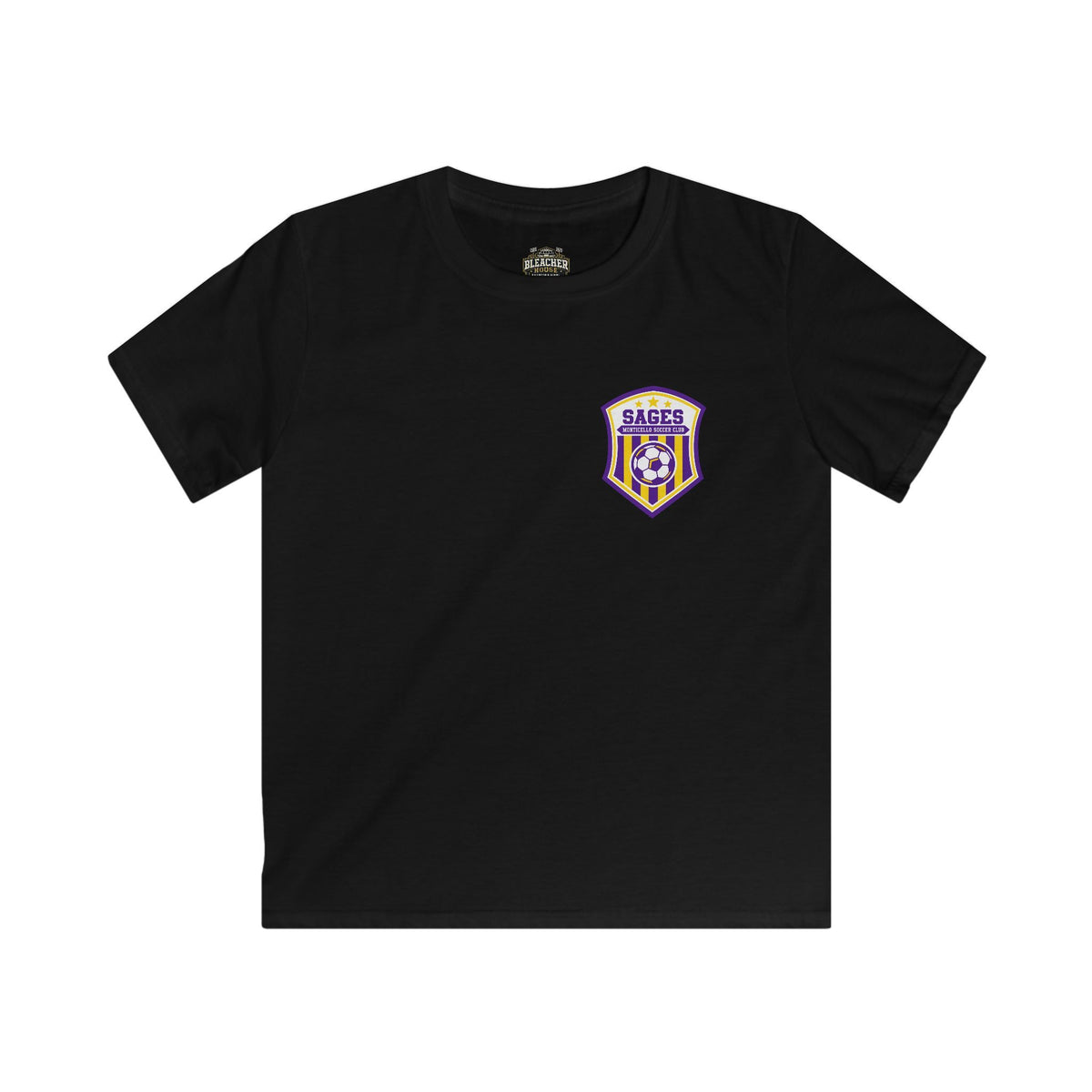 YOUTH Monticello Soccer Club Graphic Goal T Shirt - Crest on Front, Graphic Soccer Goal On Back