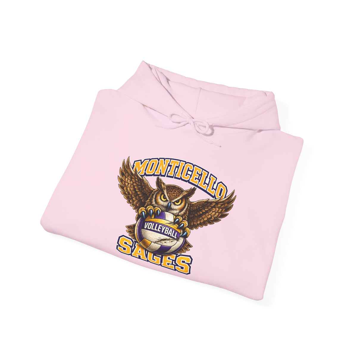Monticello Sages Volleyball Hoodie — Wingspread Owl Mascot School Sweatshirt
