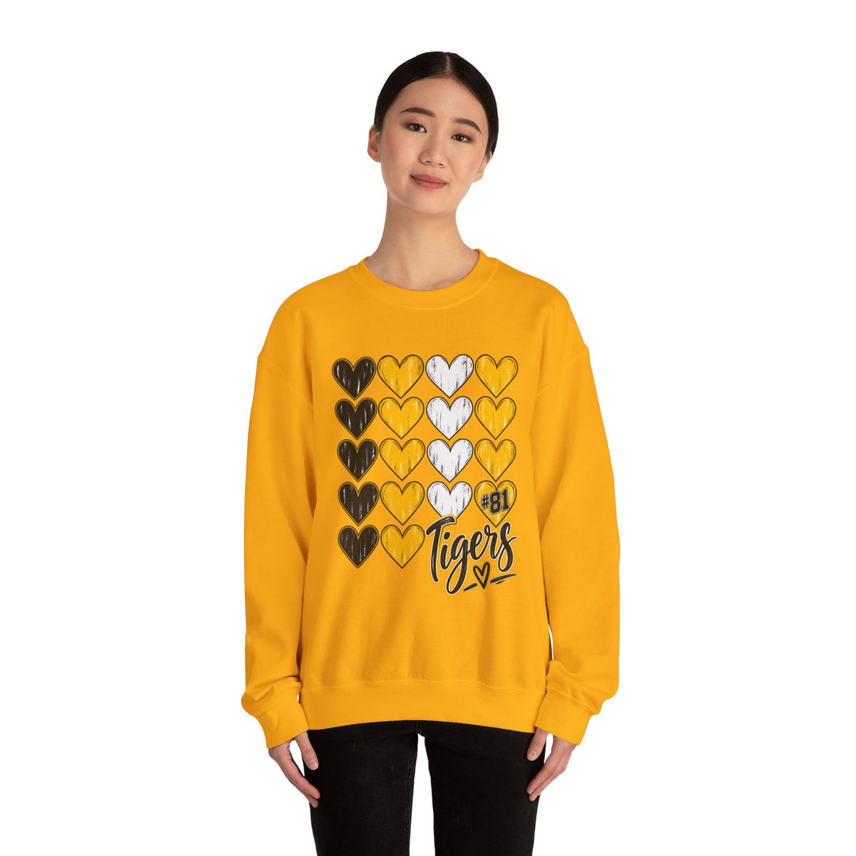 Tigers Heart Crewneck Sweatshirt — Black & Gold School Spirit