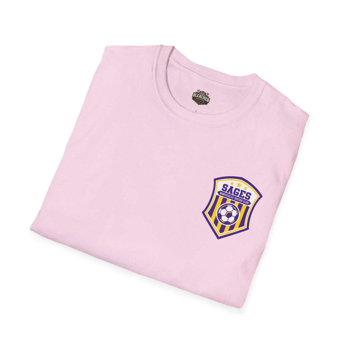 Monticello Soccer Club Graphic Goal T Shirt - Crest on Front, Graphic Soccer Goal On Back