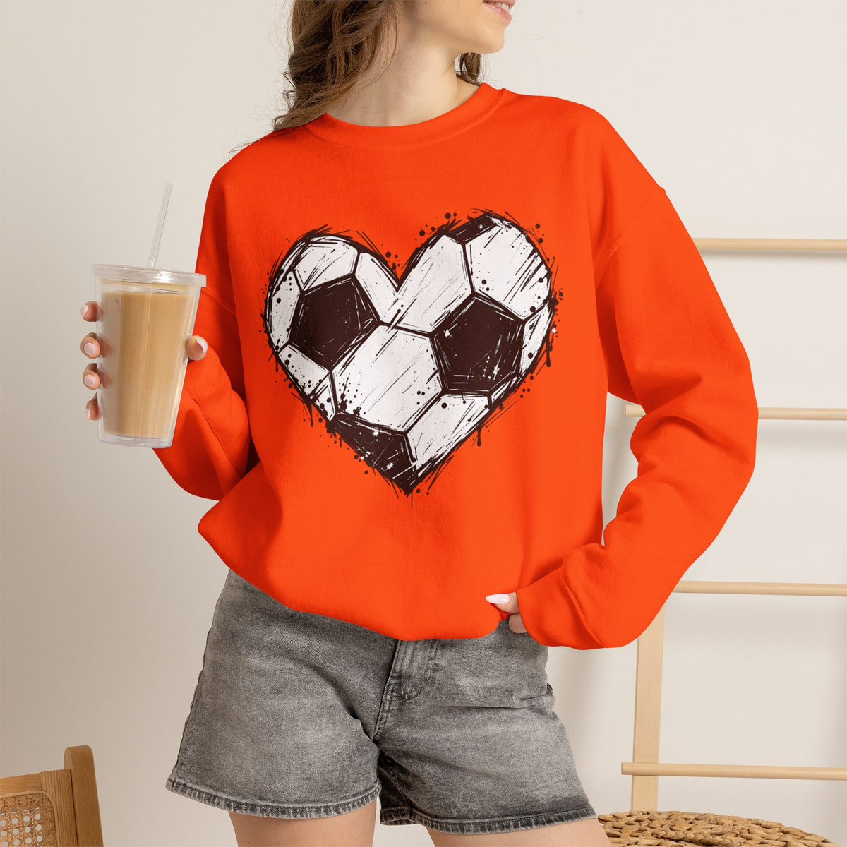 Soccer Heart Crewneck Sweatshirt — Grunge Soccer Ball Graphic