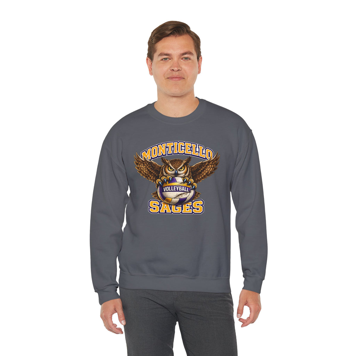Monticello Sages Volleyball Crewneck Sweatshirt - Owl Wingspread Logo