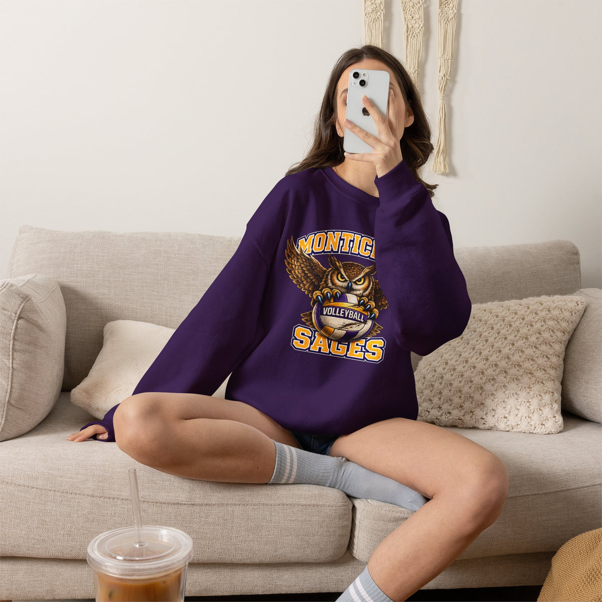 Monticello Sages Volleyball Crewneck Sweatshirt - Owl Wingspread Logo