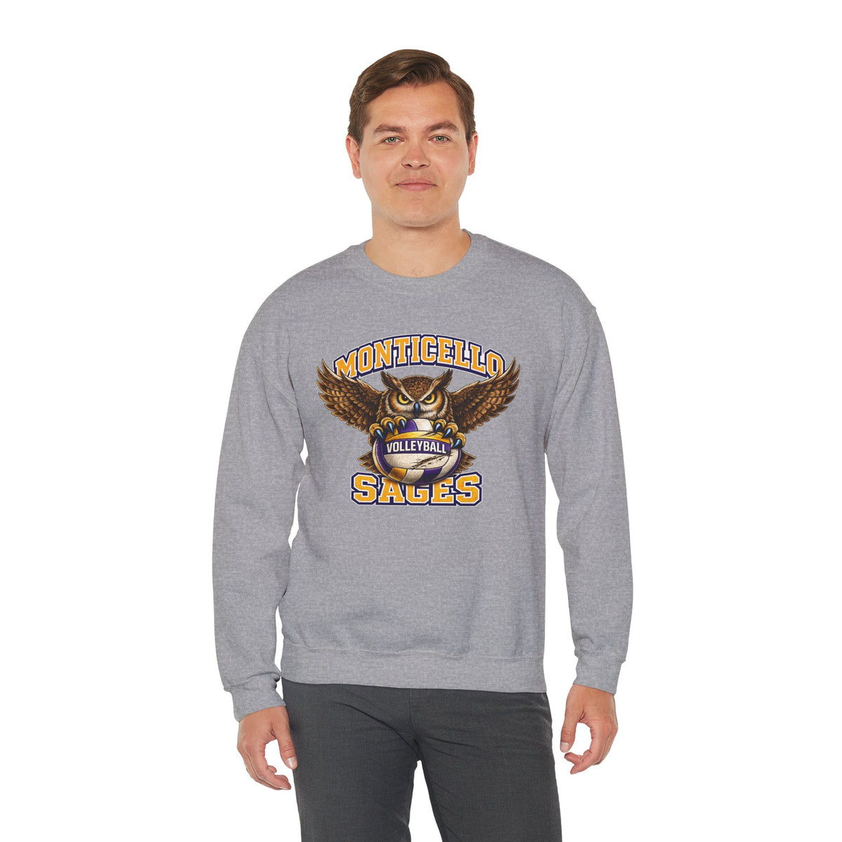 Monticello Sages Volleyball Crewneck Sweatshirt - Owl Wingspread Logo