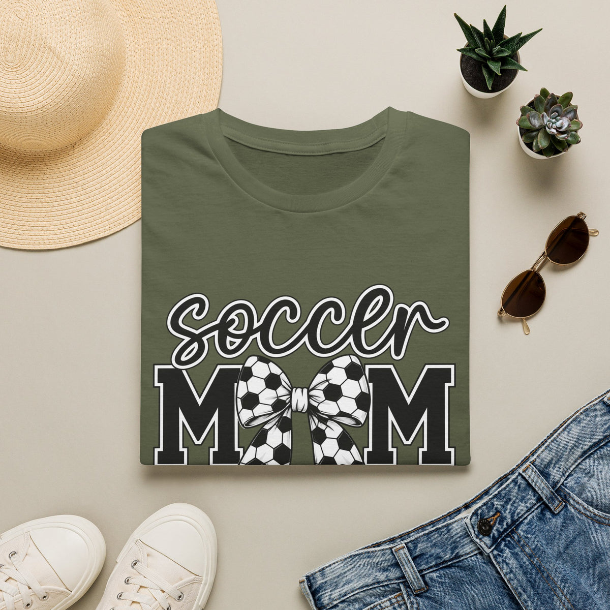 Soccer Mom T-Shirt — Leopard Bow Soccer Ball Design