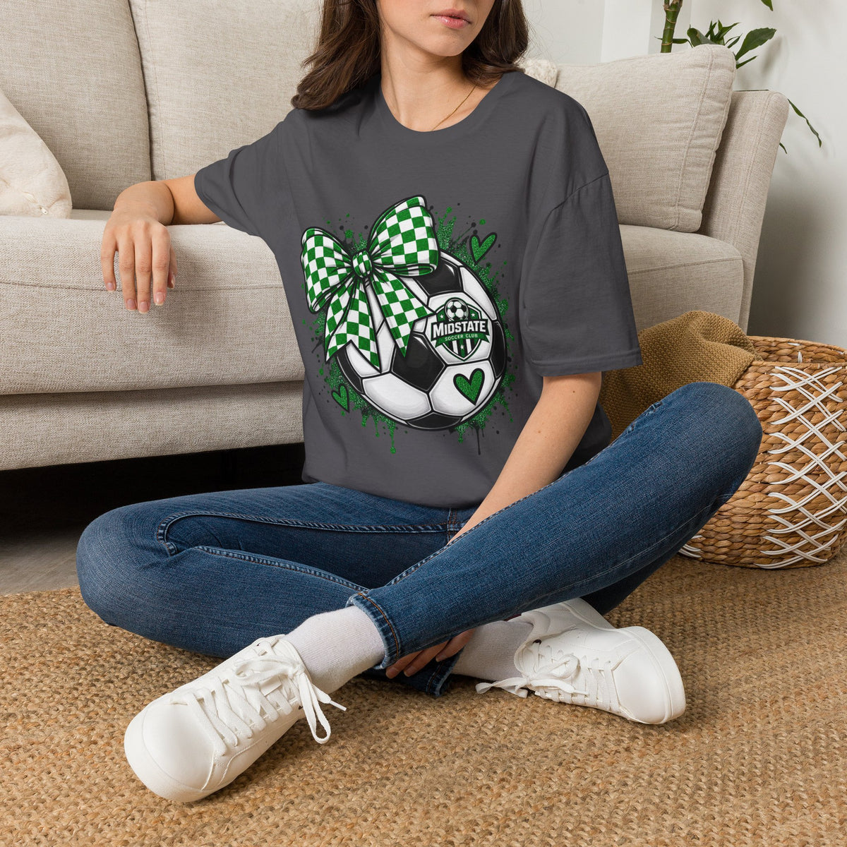 Midstate Soccer Bow T-Shirt — Green Check Midstate Soccer Design