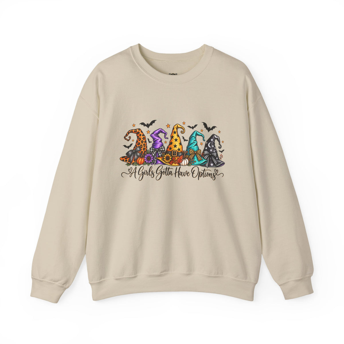 Witch Hat Crewneck Sweatshirt - "A Girls Gotta Have Options" Halloween Pullover