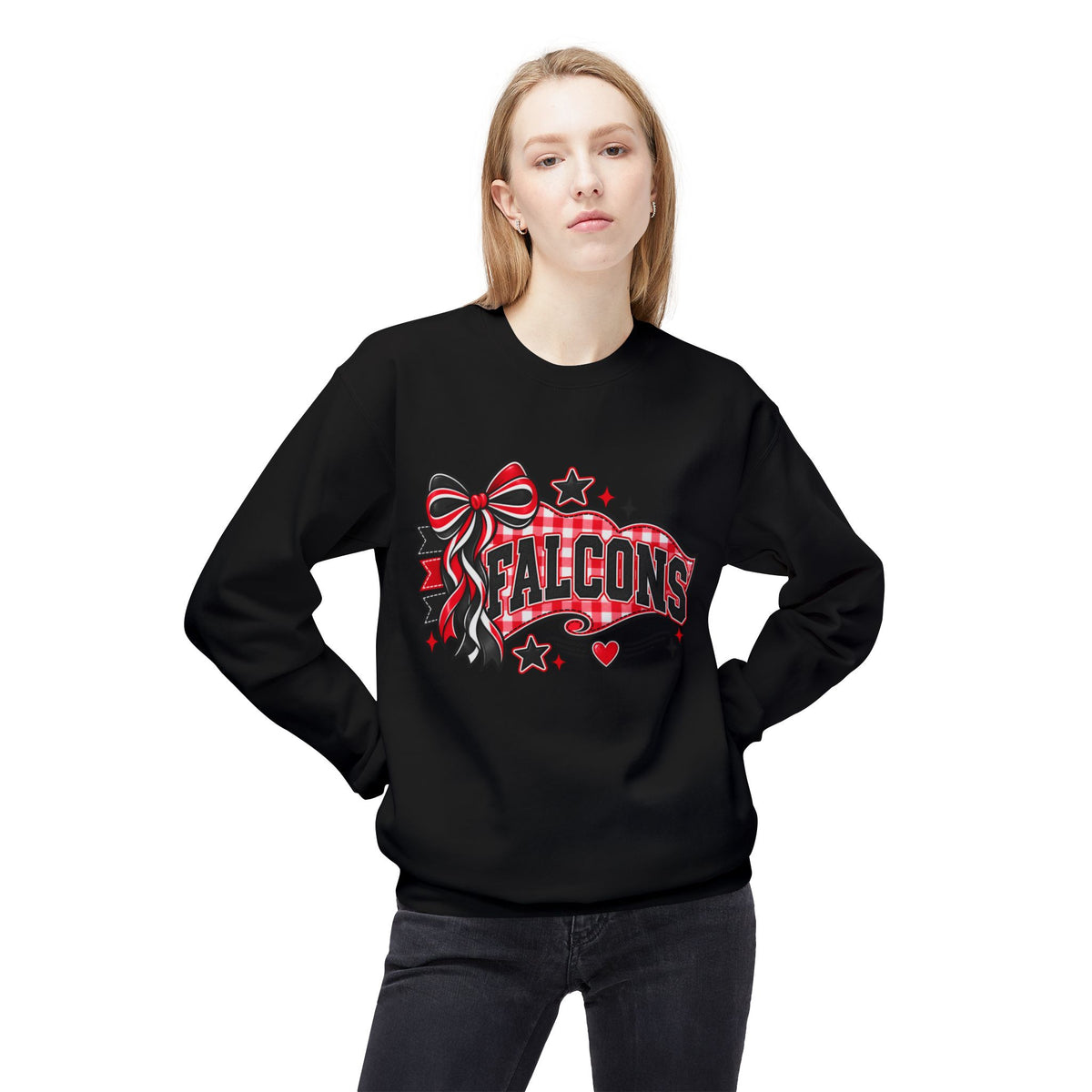 Falcons Sweatshirt — Red & Black Bow School Spirit Crewneck