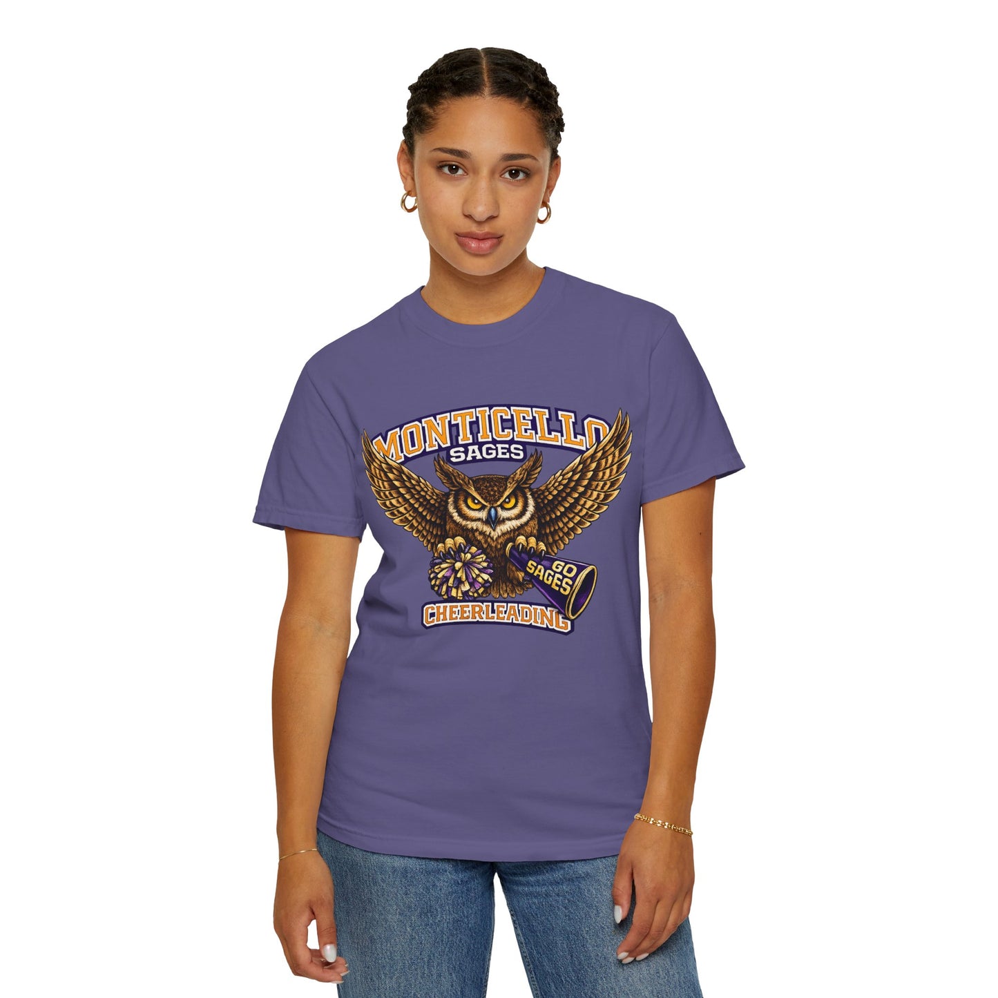 Monticello Sages Cheerleading T-shirt - Vintage Owl & Wings Team Tee