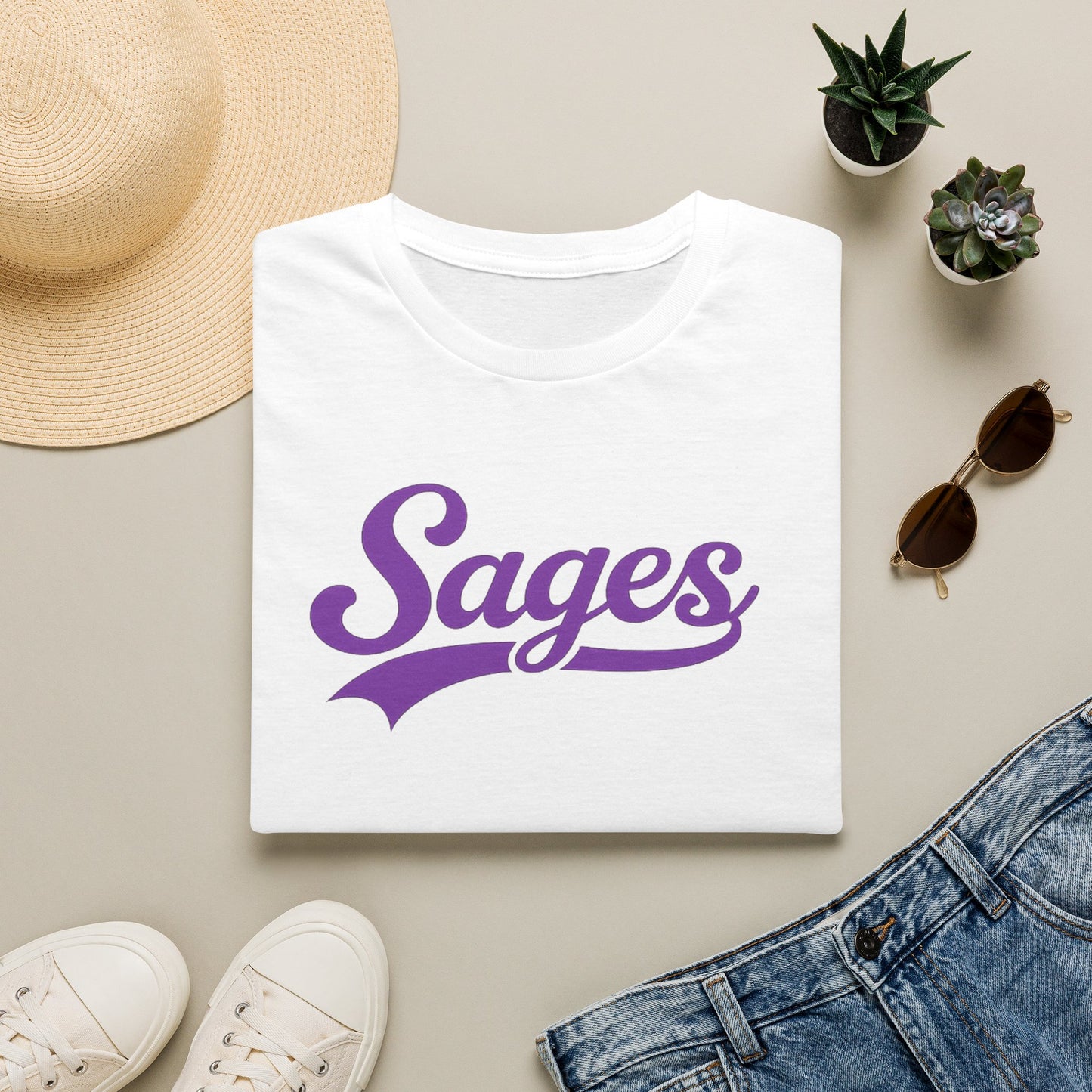 Sages Script T‑Shirt — Vintage Purple Team Logo Tee