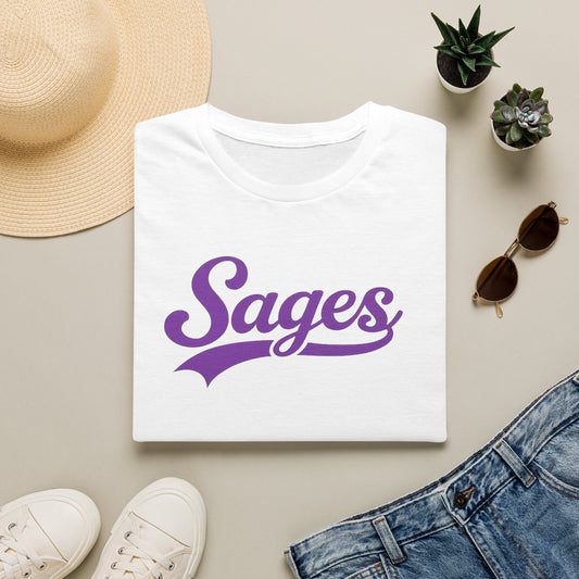Sages Script T‑Shirt — Vintage Purple Team Logo Tee