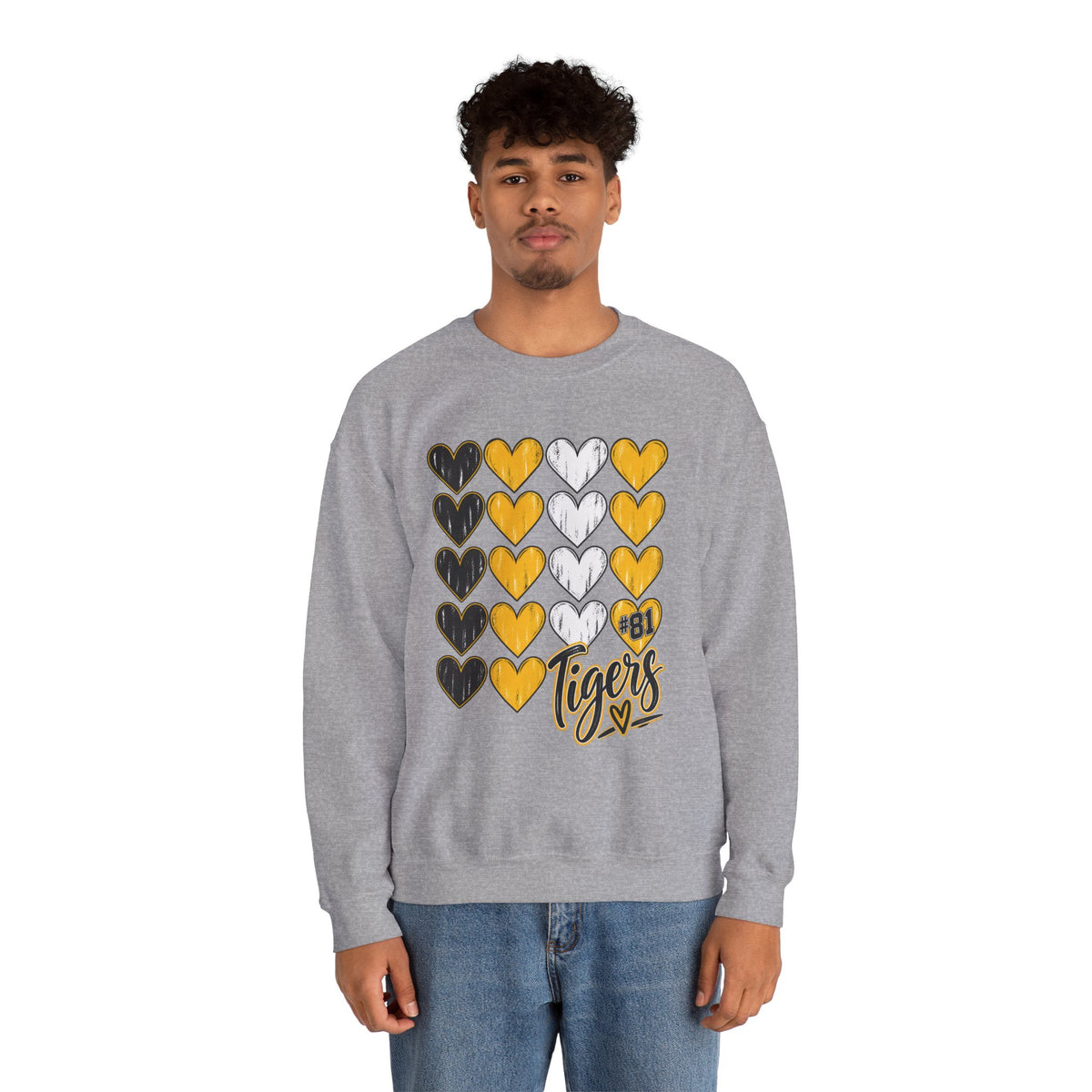 Tigers Heart Crewneck Sweatshirt — Black & Gold School Spirit