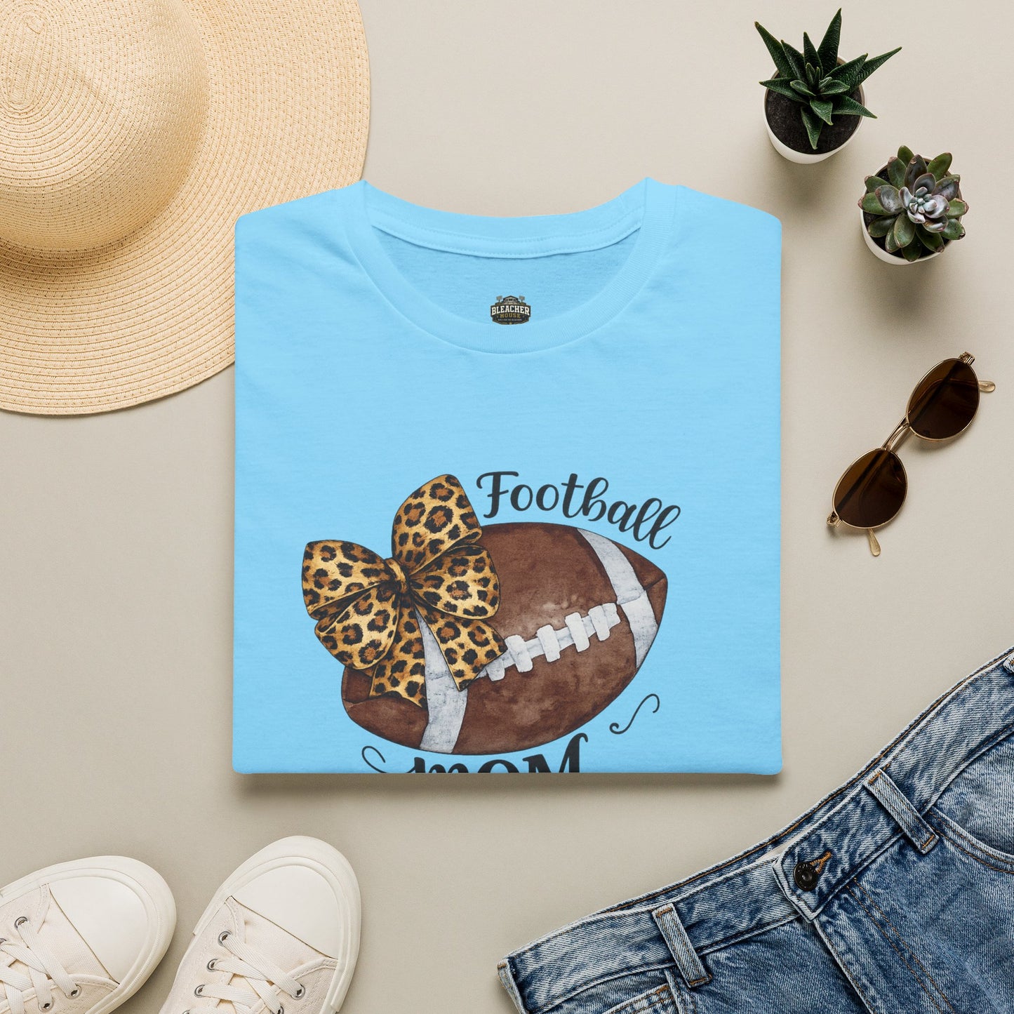 Football Mom T-Shirt — Leopard Bow Game Day Tee