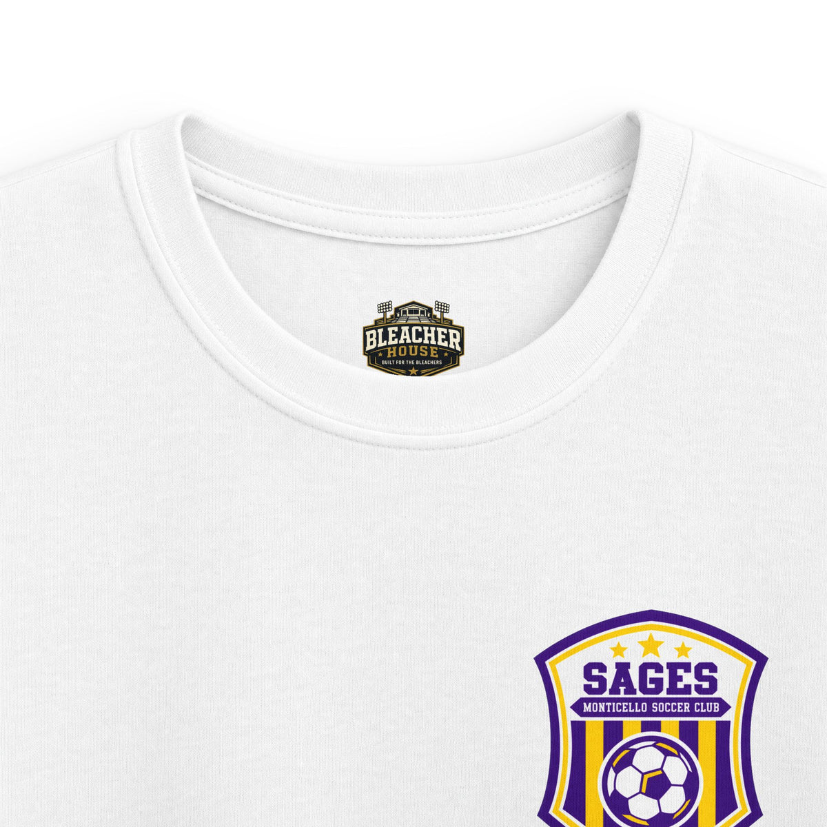 YOUTH Monticello Soccer Club Graphic Goal T Shirt - Crest on Front, Graphic Soccer Goal On Back