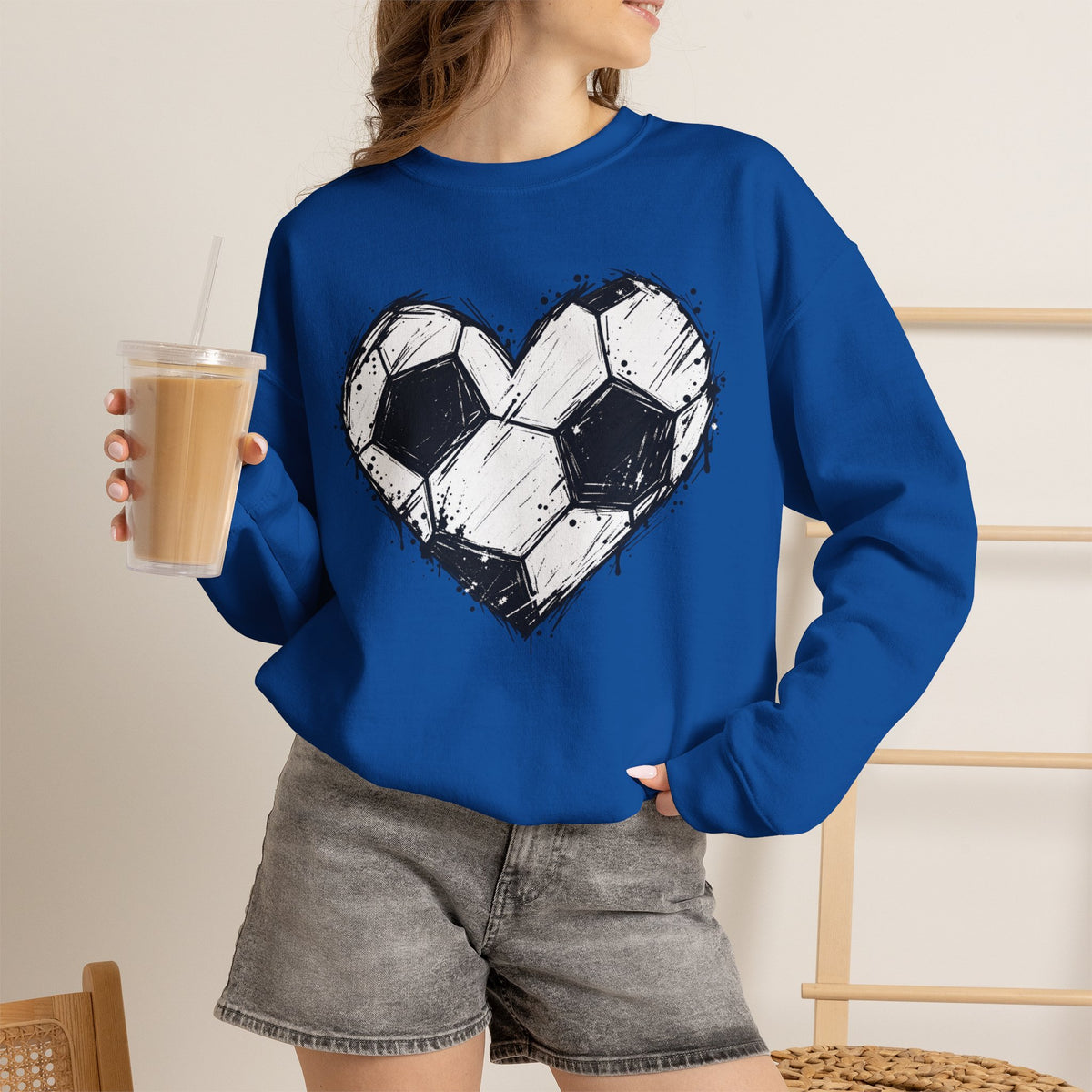 Soccer Heart Crewneck Sweatshirt — Grunge Soccer Ball Graphic