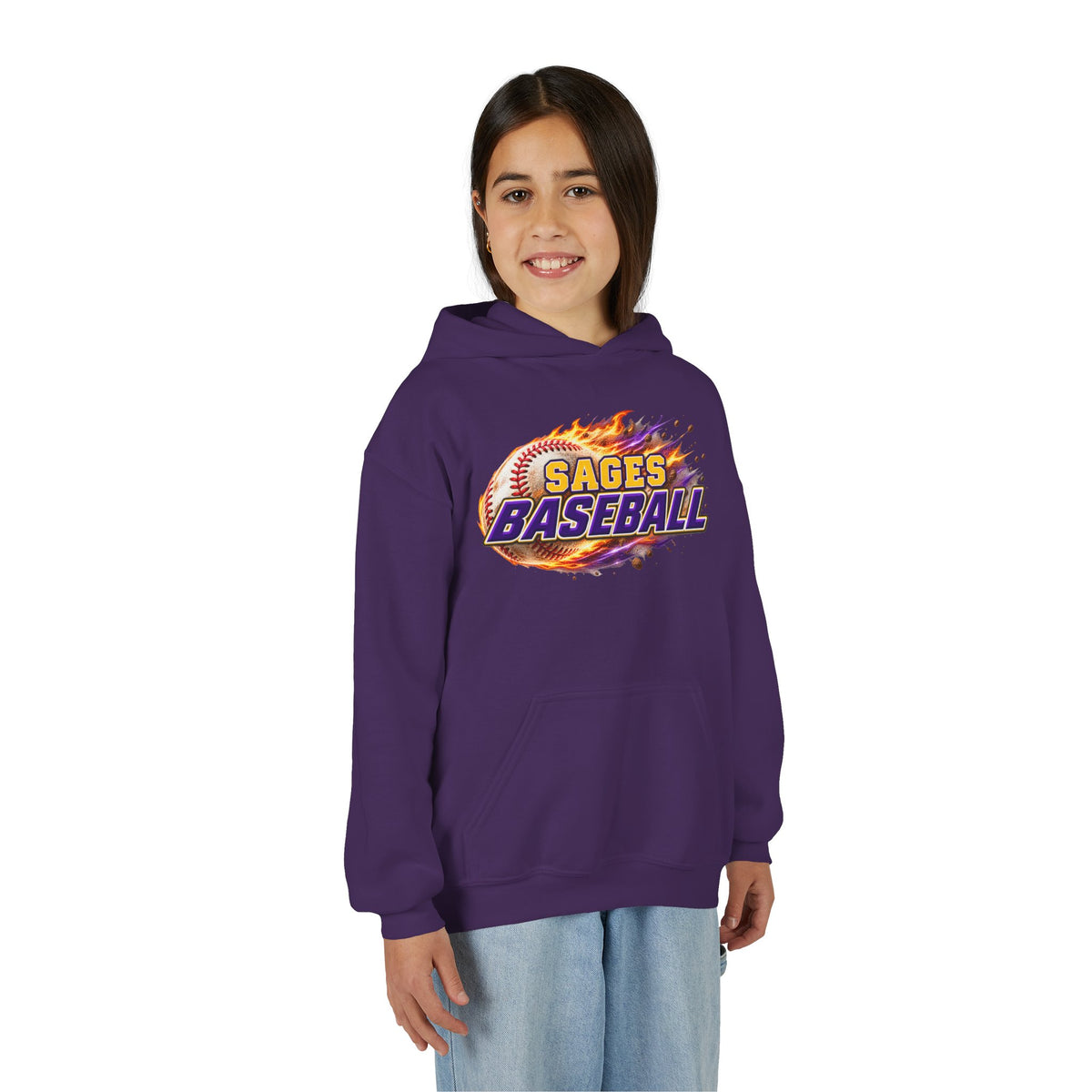 YOUTH Sages Flaming Baseball Hoodie - Team Spirit Hoodie
