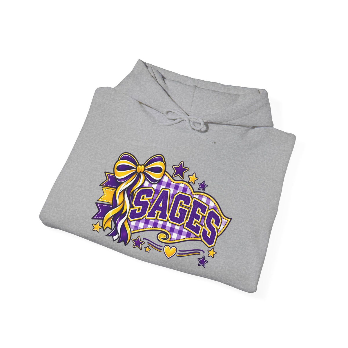 Sages Ribbon Logo Hoodie — Purple & Gold Cheer School Spirit Sweatshirt