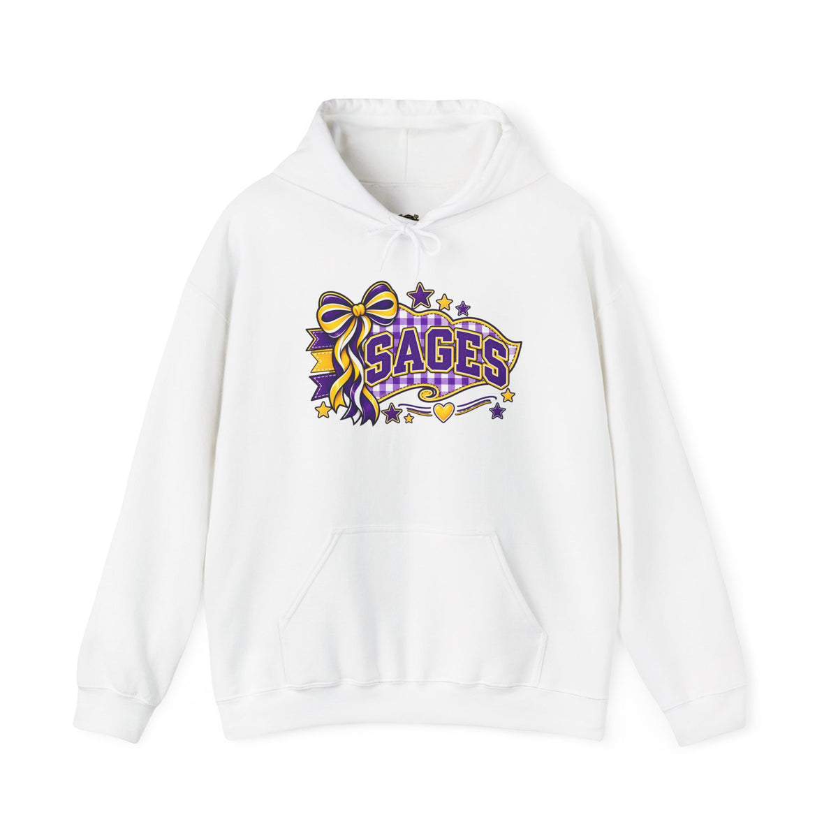 Sages Ribbon Logo Hoodie — Purple & Gold Cheer School Spirit Sweatshirt