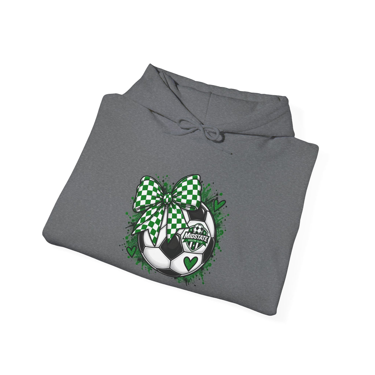 Midstate Soccer Hoodie — Green Plaid Bow Kitty Design