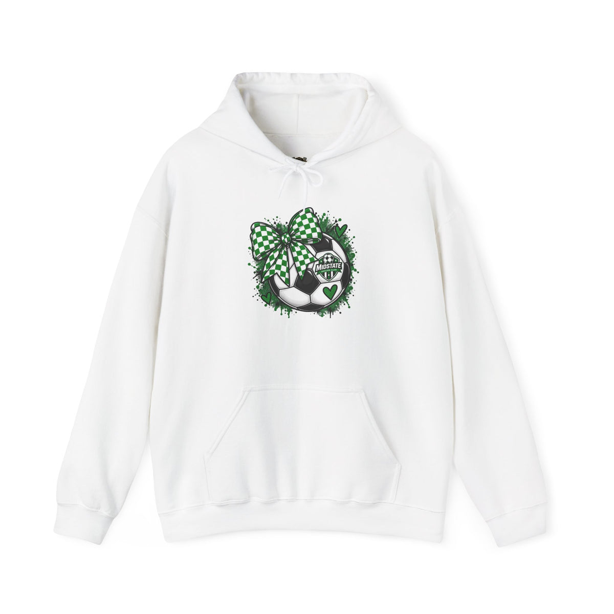 Midstate Soccer Hoodie — Green Plaid Bow Kitty Design