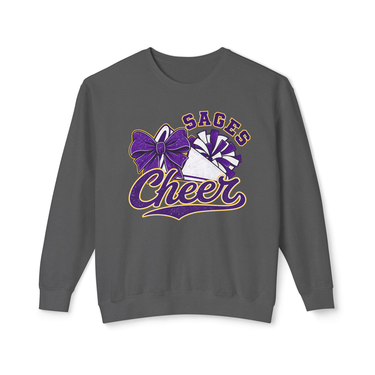 Sages Cheer Crewneck Sweatshirt — Purple Pom-Pom & Bow Cheerleader Pullover