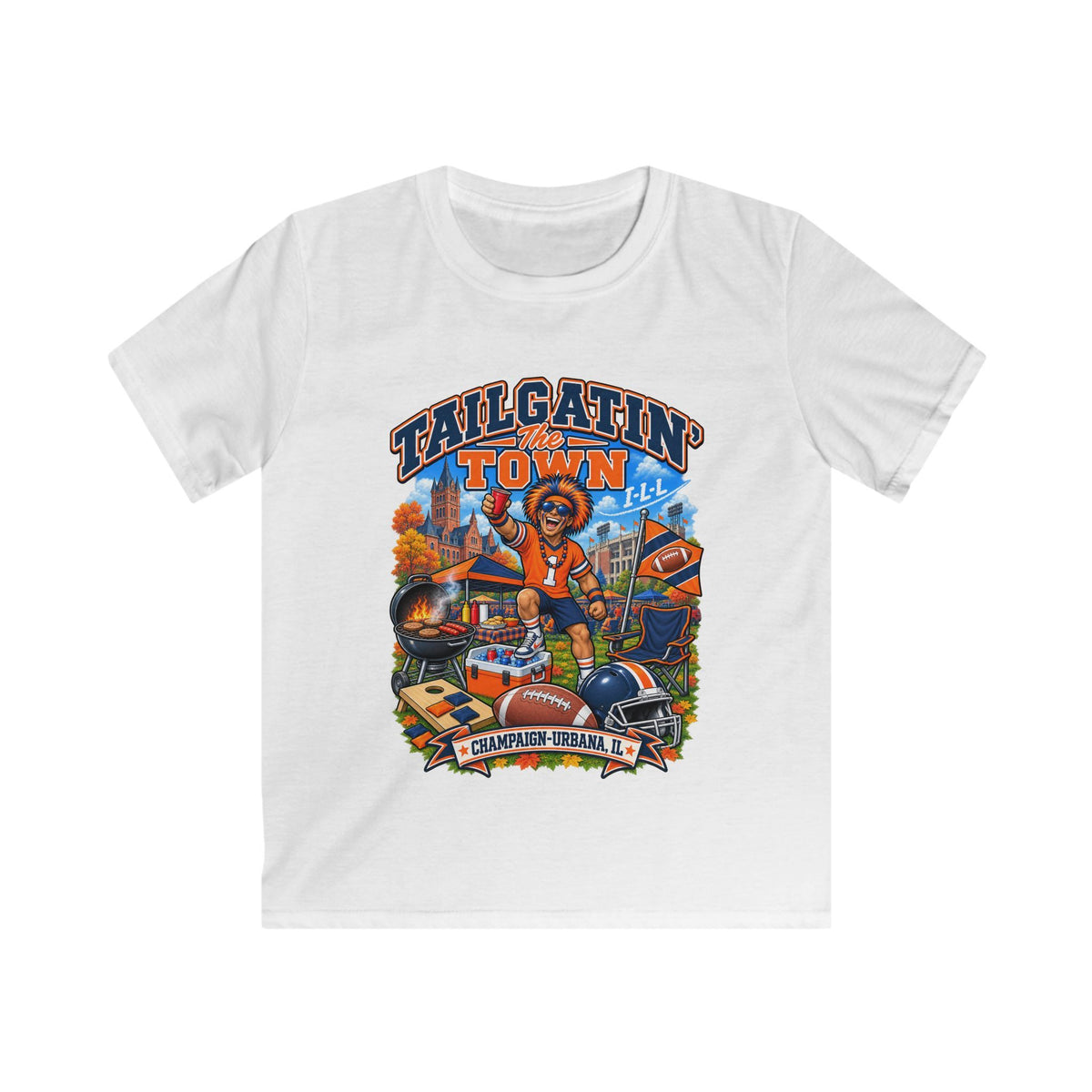 YOUTH Tailgatin' Town - ILLINOIS Edition - Cute Football Tailgate Graphic Tee for Kids