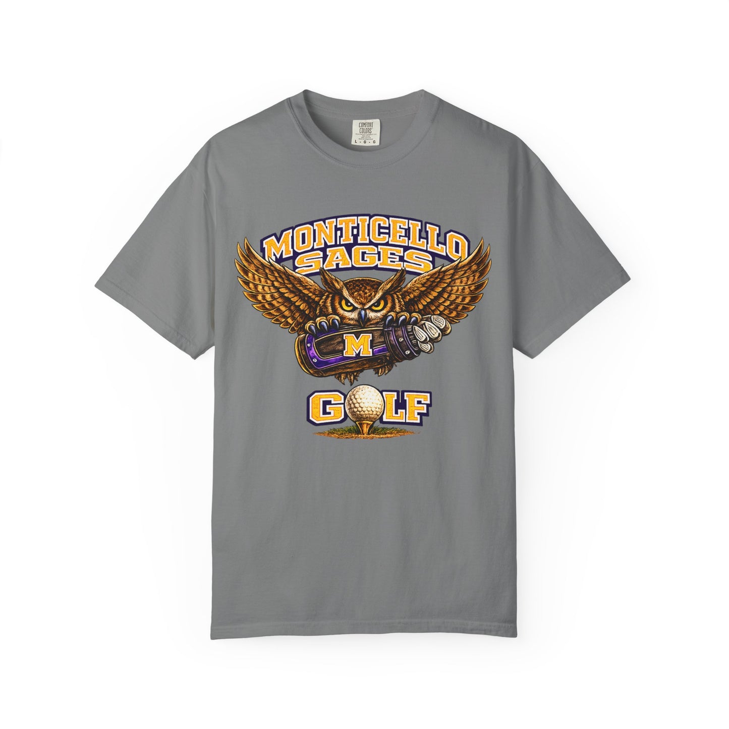 Monticello Sages Golf T-Shirt — Vintage Owl & Wings Team Tee
