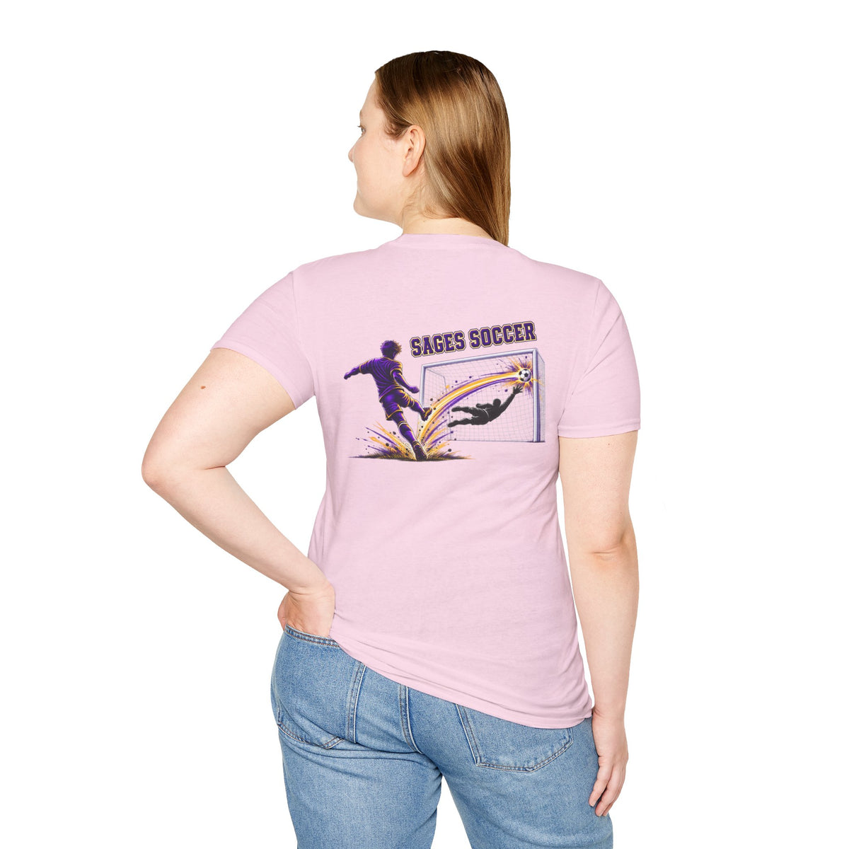 Monticello Soccer Club Graphic Goal T Shirt - Crest on Front, Graphic Soccer Goal On Back