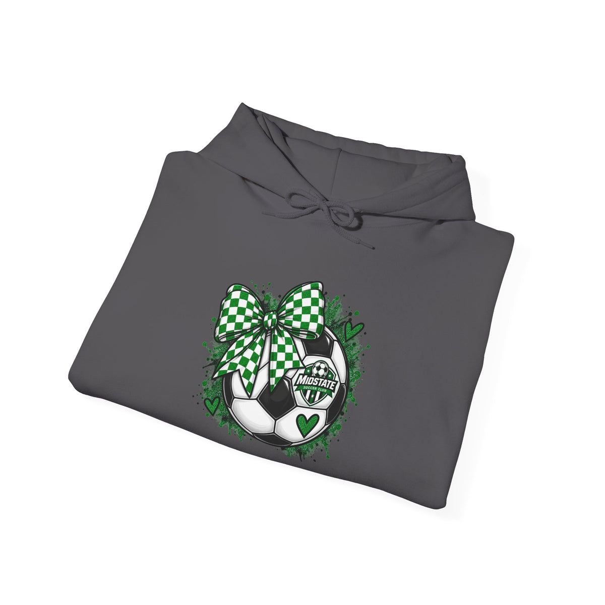 Midstate Soccer Hoodie — Green Plaid Bow Kitty Design