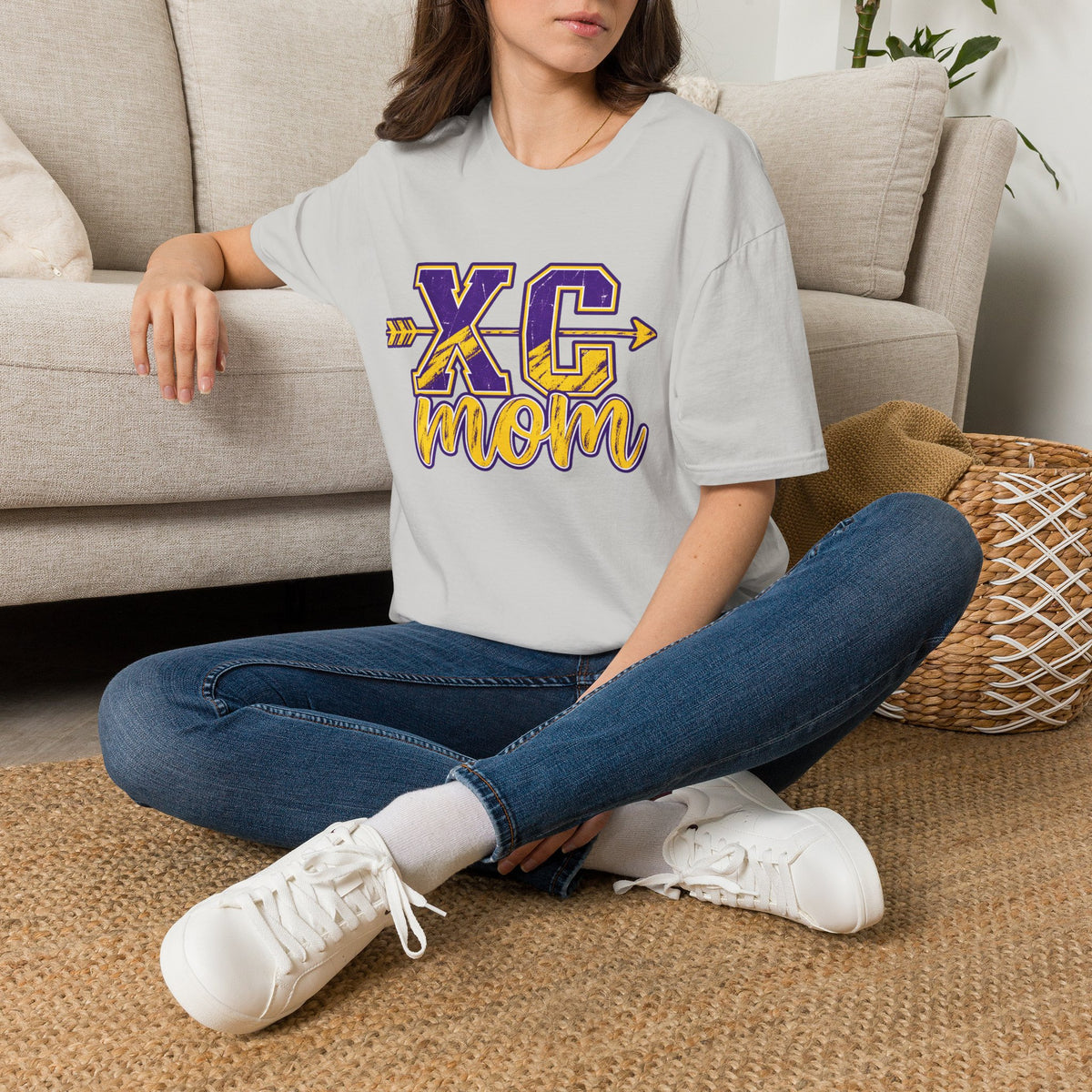 XC Mom T‑Shirt – Cross Country Mom Graphic Tee (Arrow & Varsity Lettering)
